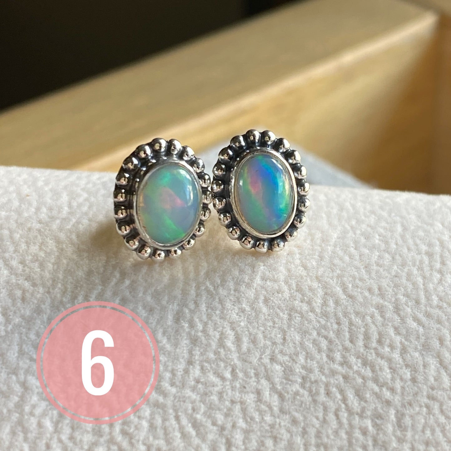 Natural Opal Stud Earrings Sterling Silver