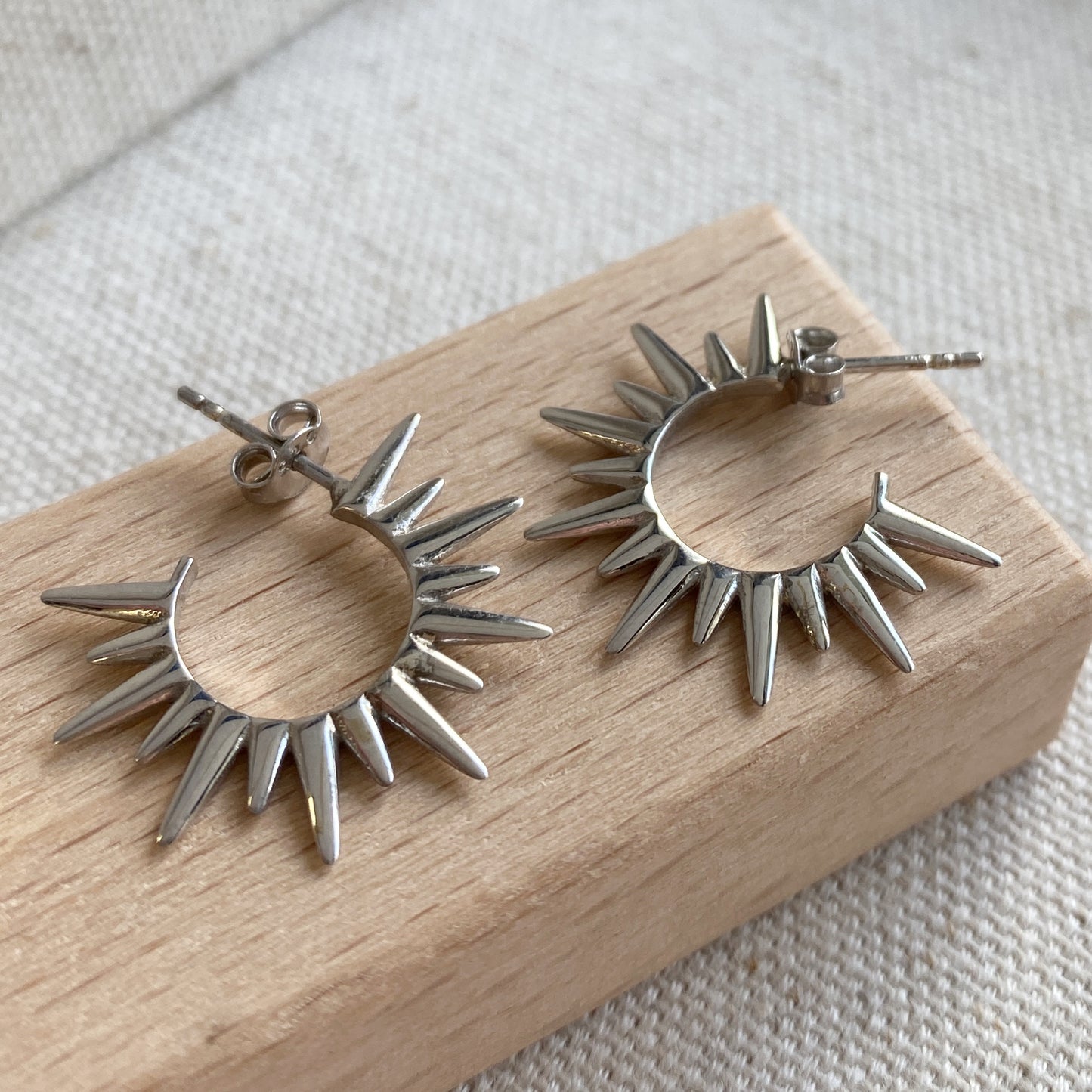 Spike Hoop Earrings Sterling Silver Stud Ray Hoops