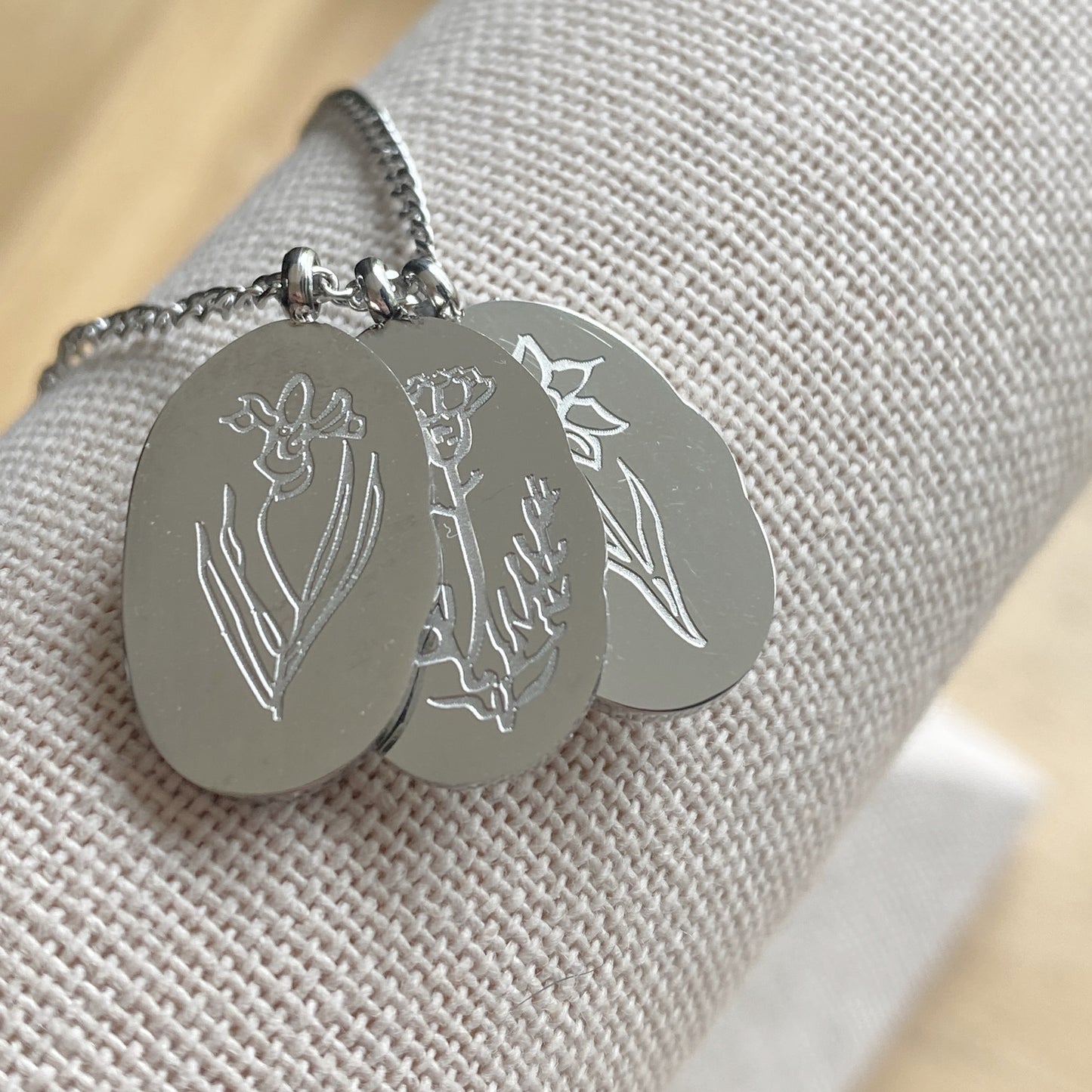 Birth Flower Necklace Silver Stainless Steel Waterproof Jewelry