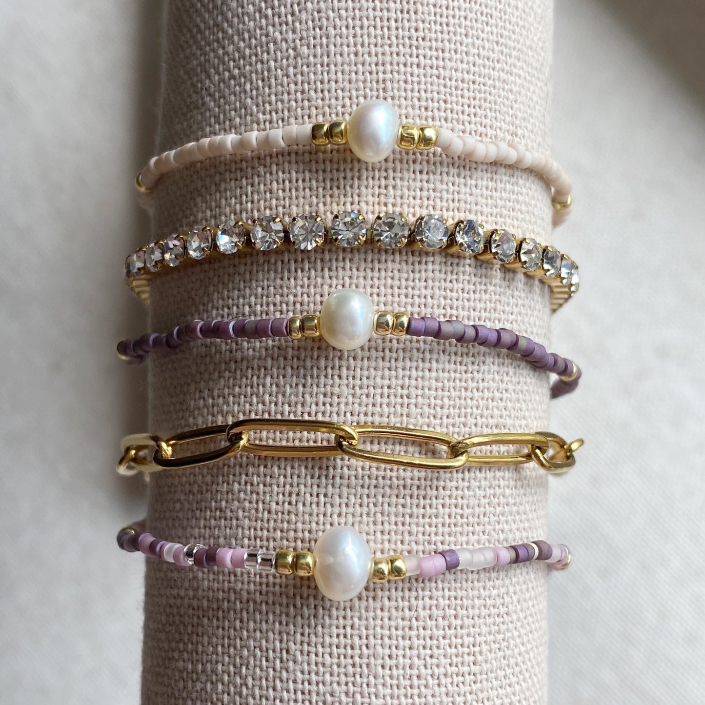 Beaded Adjustable Bracelet Seed Bead Pastel Gold Jewelry