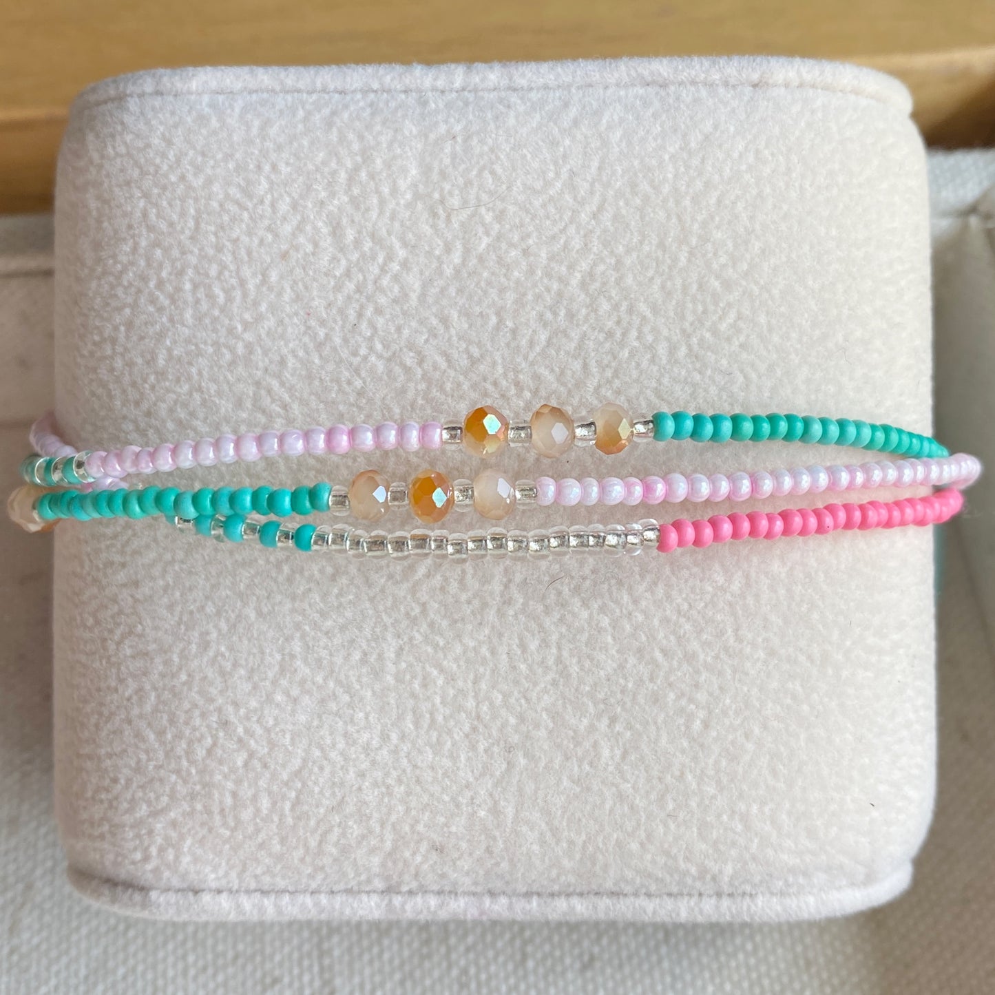 Watermelon Sugar Seed Bead Adjustable 3 Strand Bracelet