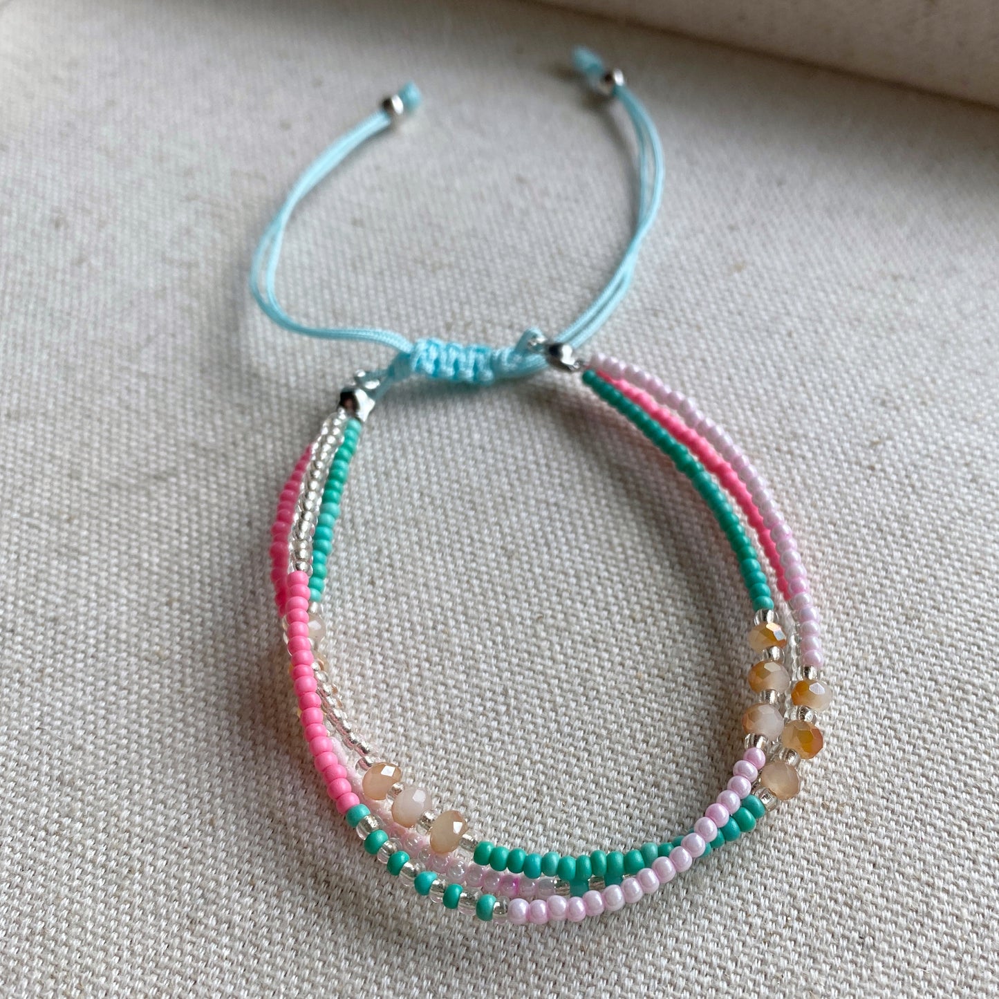 Watermelon Sugar Seed Bead Adjustable 3 Strand Bracelet