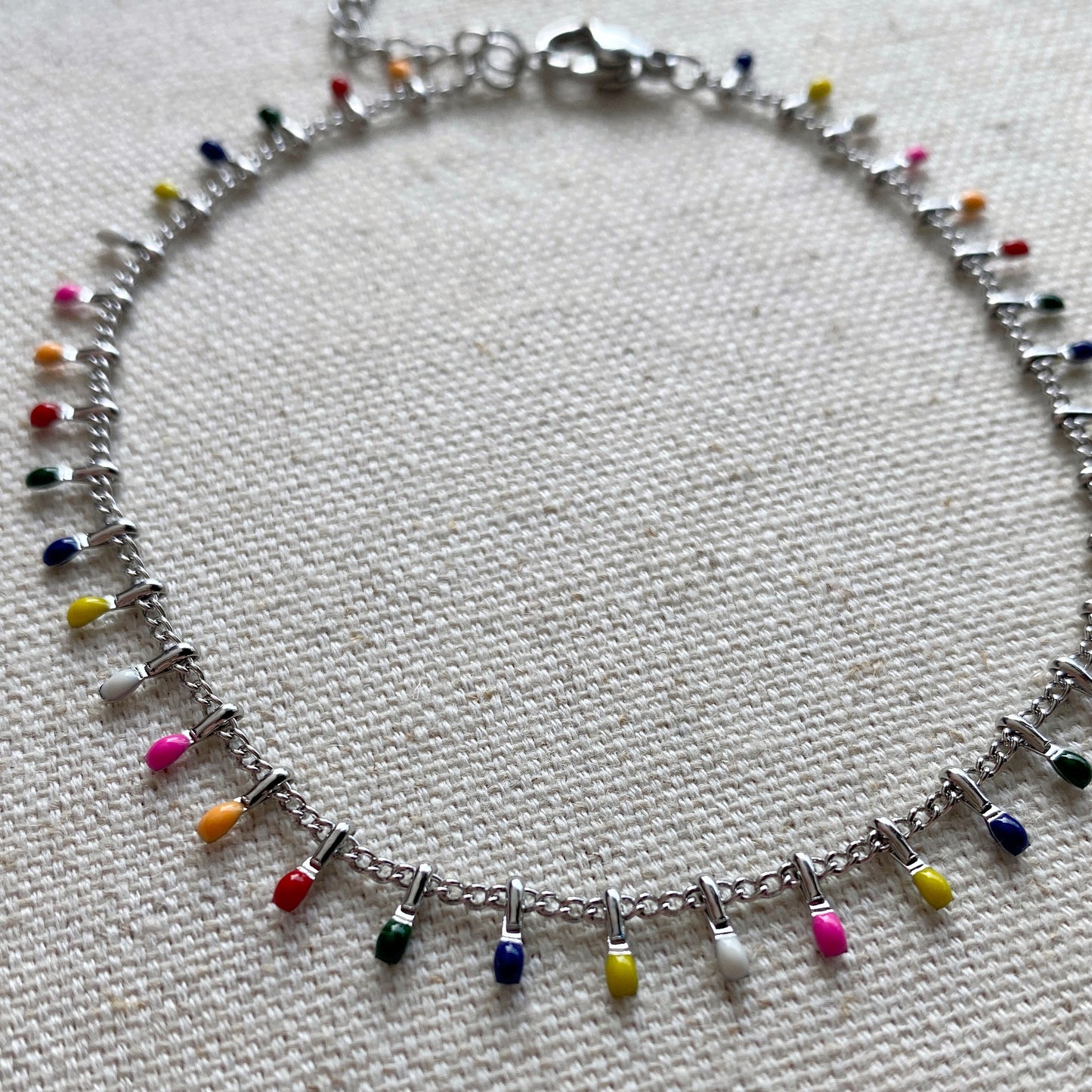 Silver Anklet Rainbow Colorful Dainty Paddle Stainless Steel Waterproof