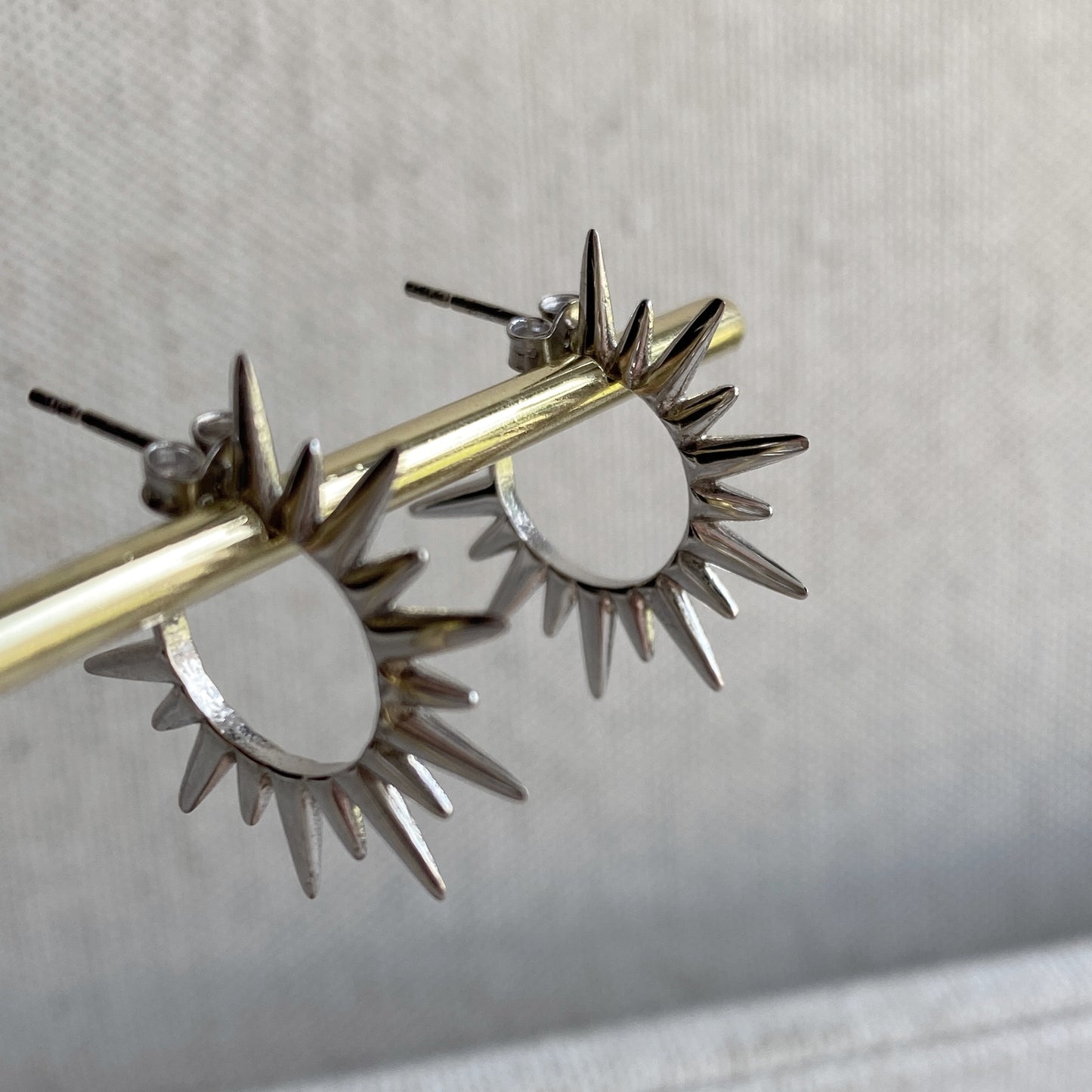 Spike Hoop Earrings Sterling Silver Stud Ray Hoops