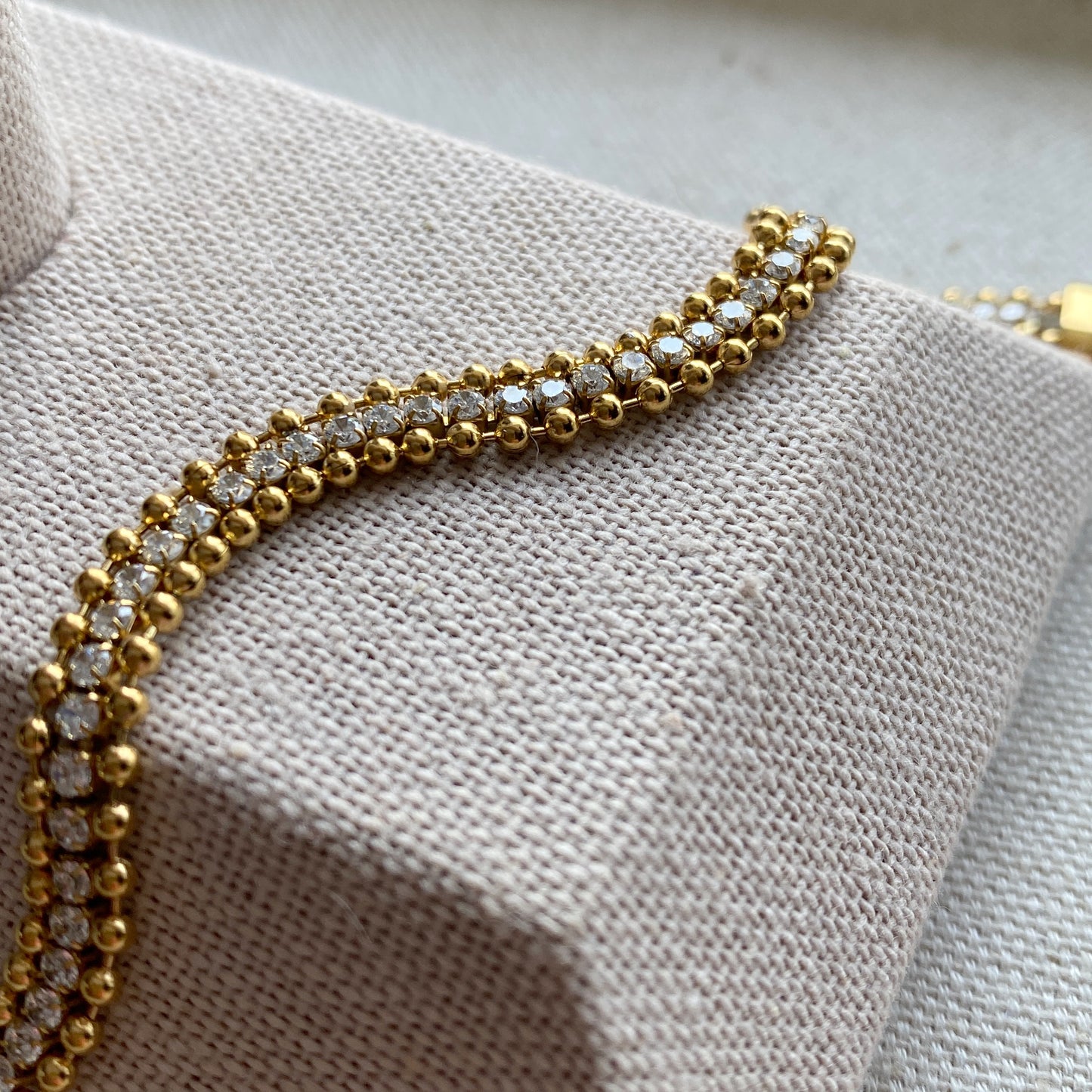 Gold Stainless Steel Tennis Bracelet Ball Chain CZ Waterproof Jewelry