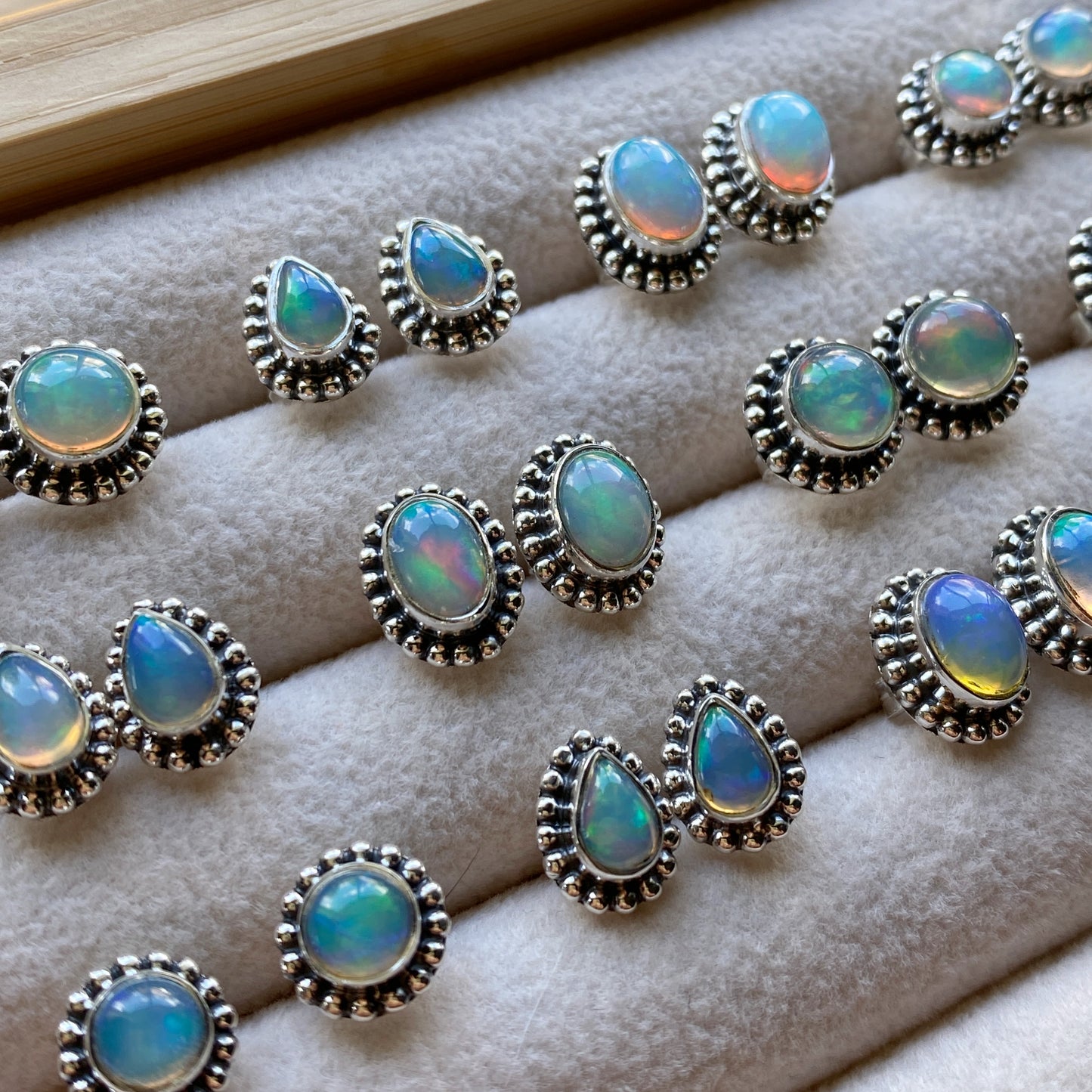 Natural Opal Stud Earrings Sterling Silver