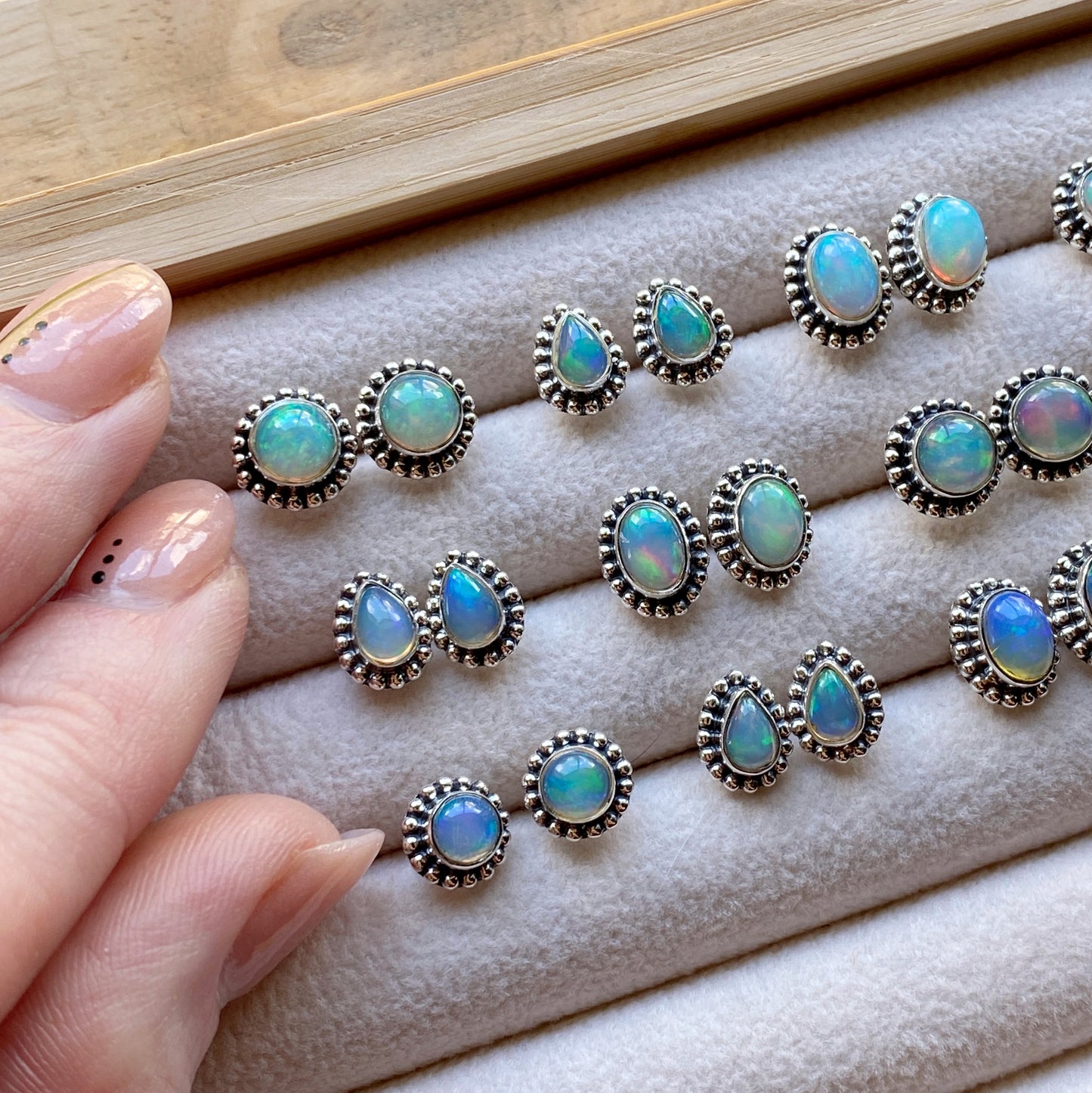 Natural Opal Stud Earrings Sterling Silver