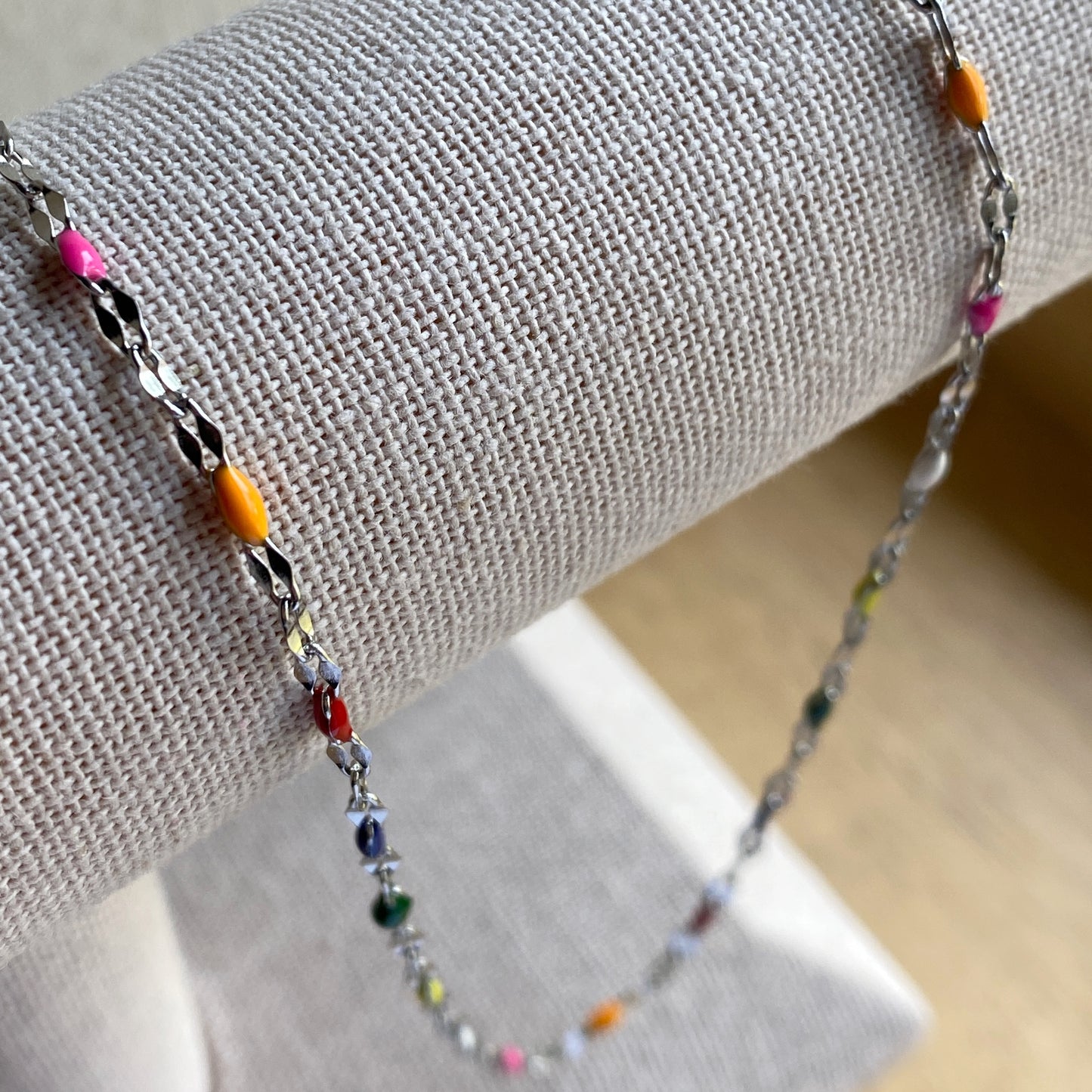 Silver Necklace Rainbow Colorful Dainty Lace Chain Stainless Steel Waterproof