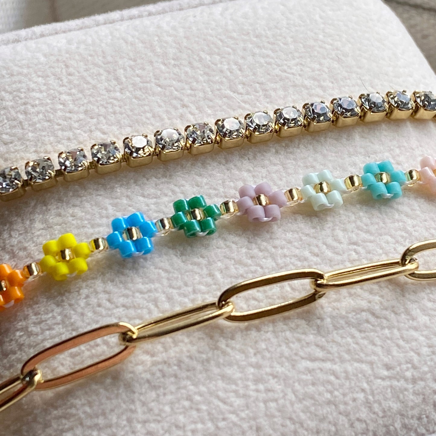 Rainbow Flower Beaded Adjustable Bracelet