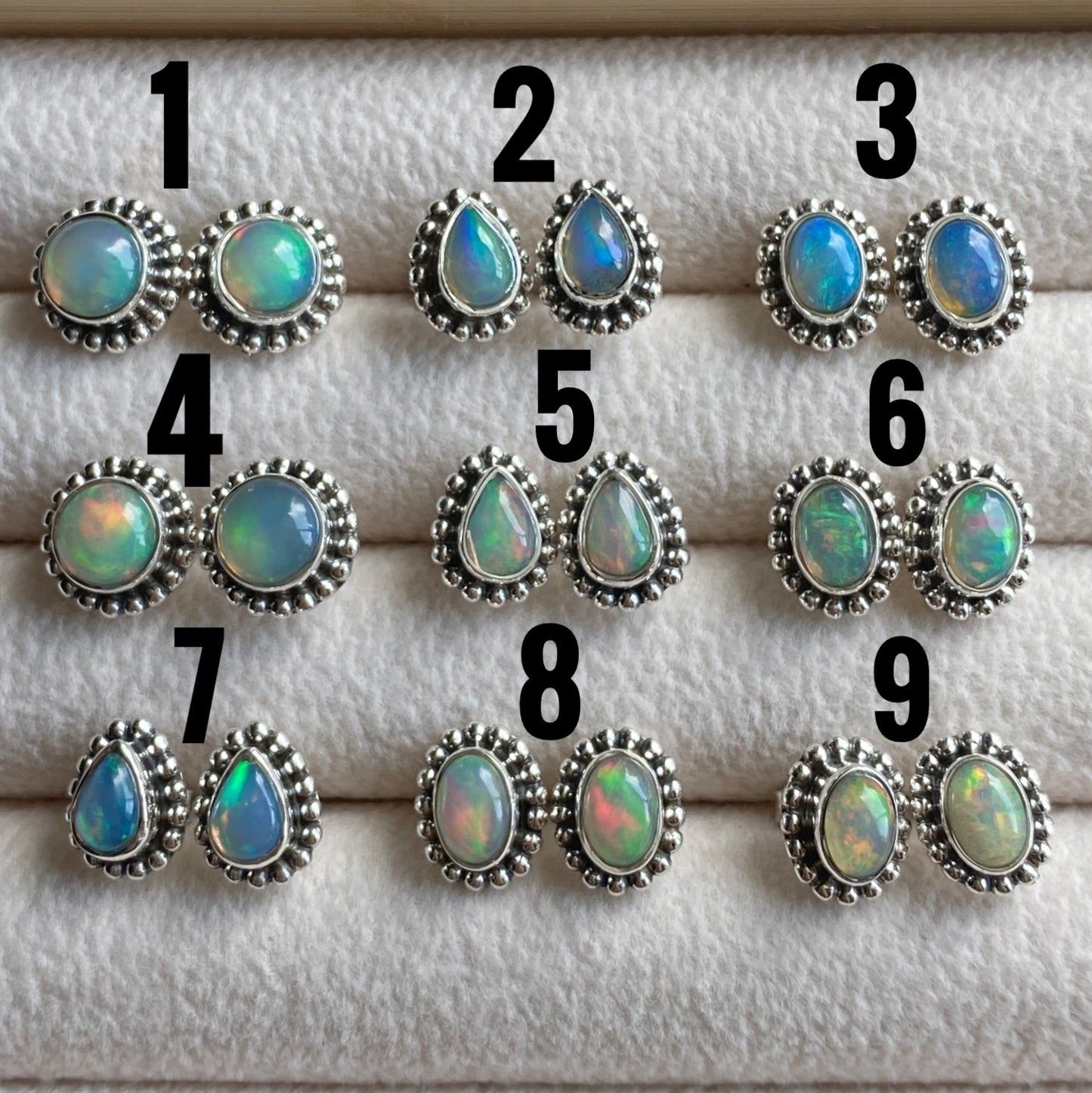 Natural Opal Stud Earrings Sterling Silver
