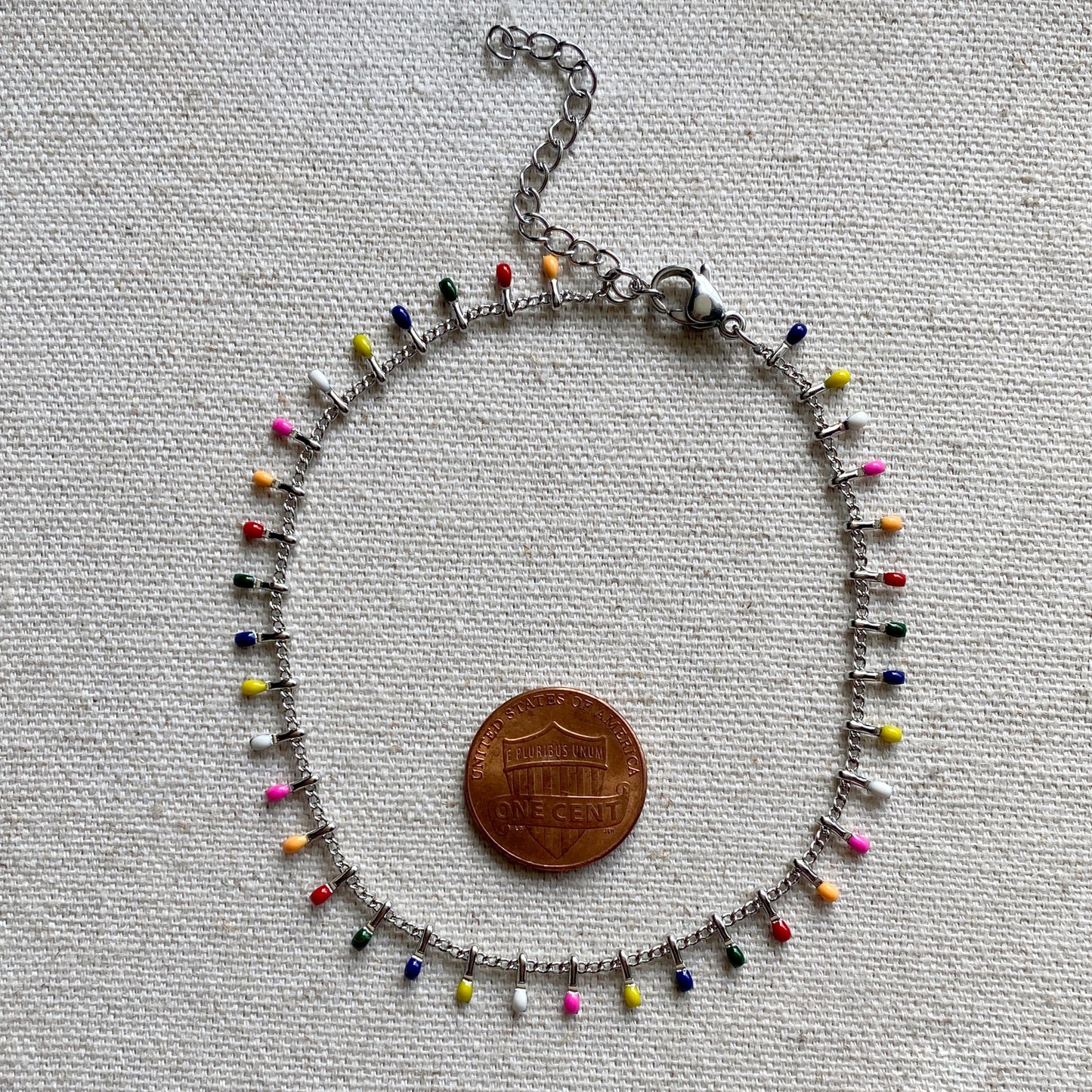 Silver Anklet Rainbow Colorful Dainty Paddle Stainless Steel Waterproof