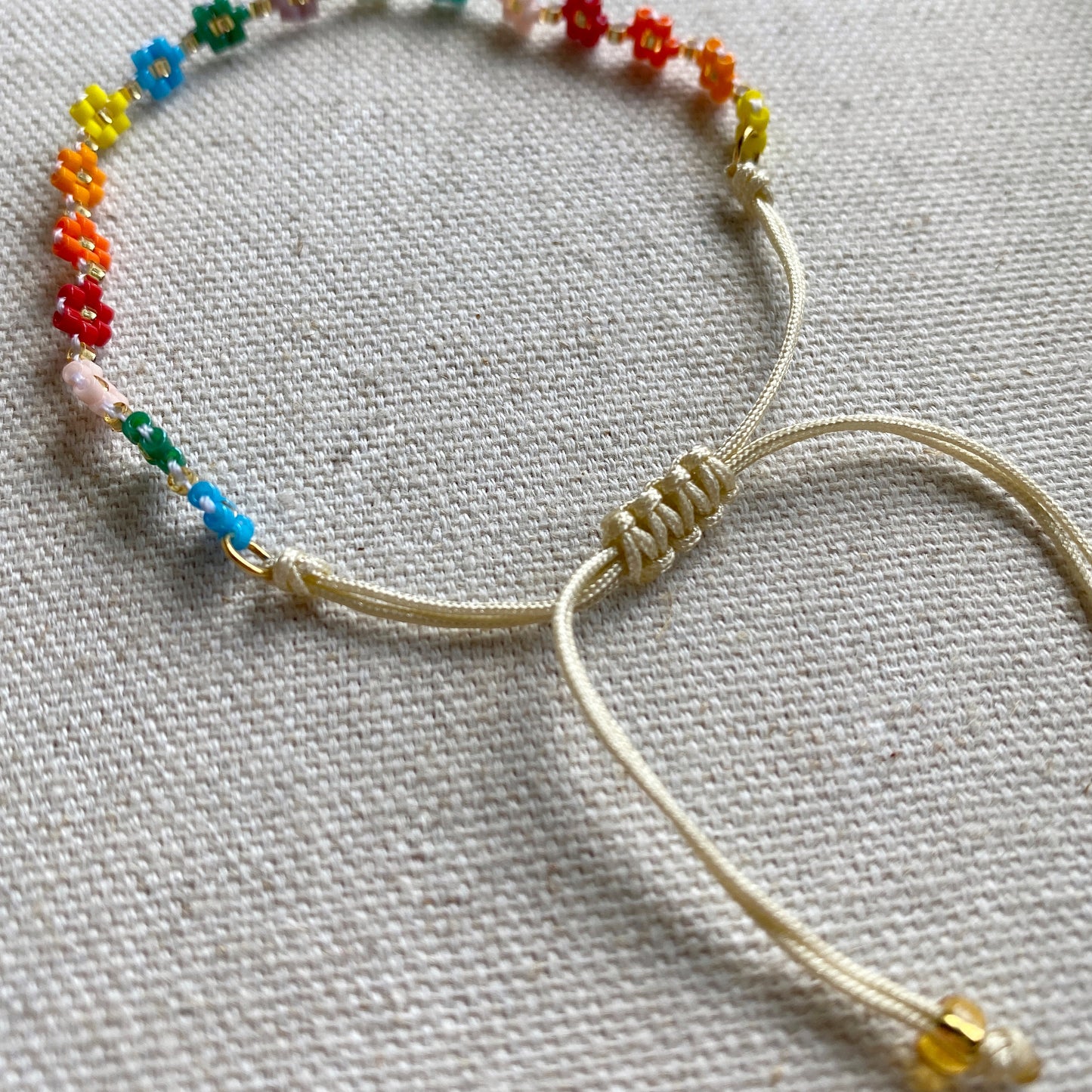 Rainbow Flower Beaded Adjustable Bracelet
