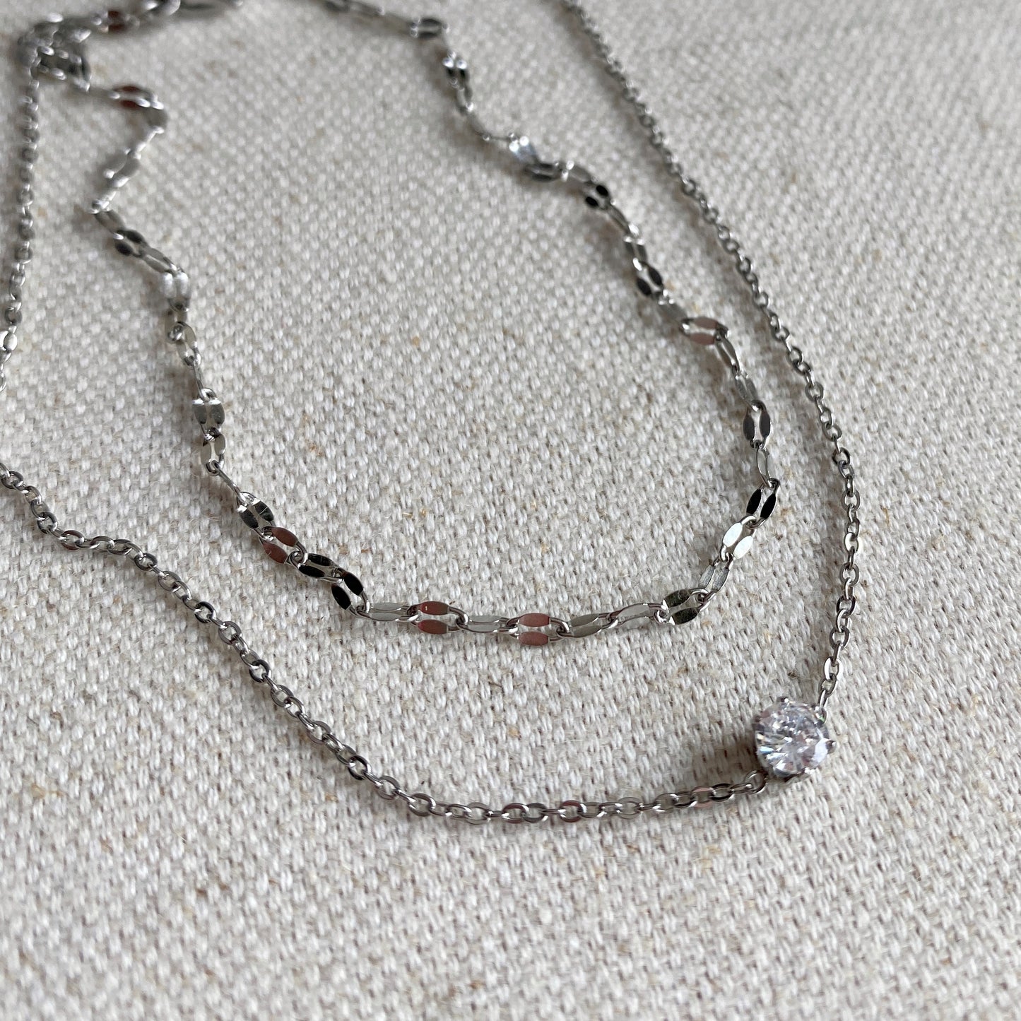 Silver Anklet Double Chain CZ Dainty Stainless Steel Waterproof Jewelry