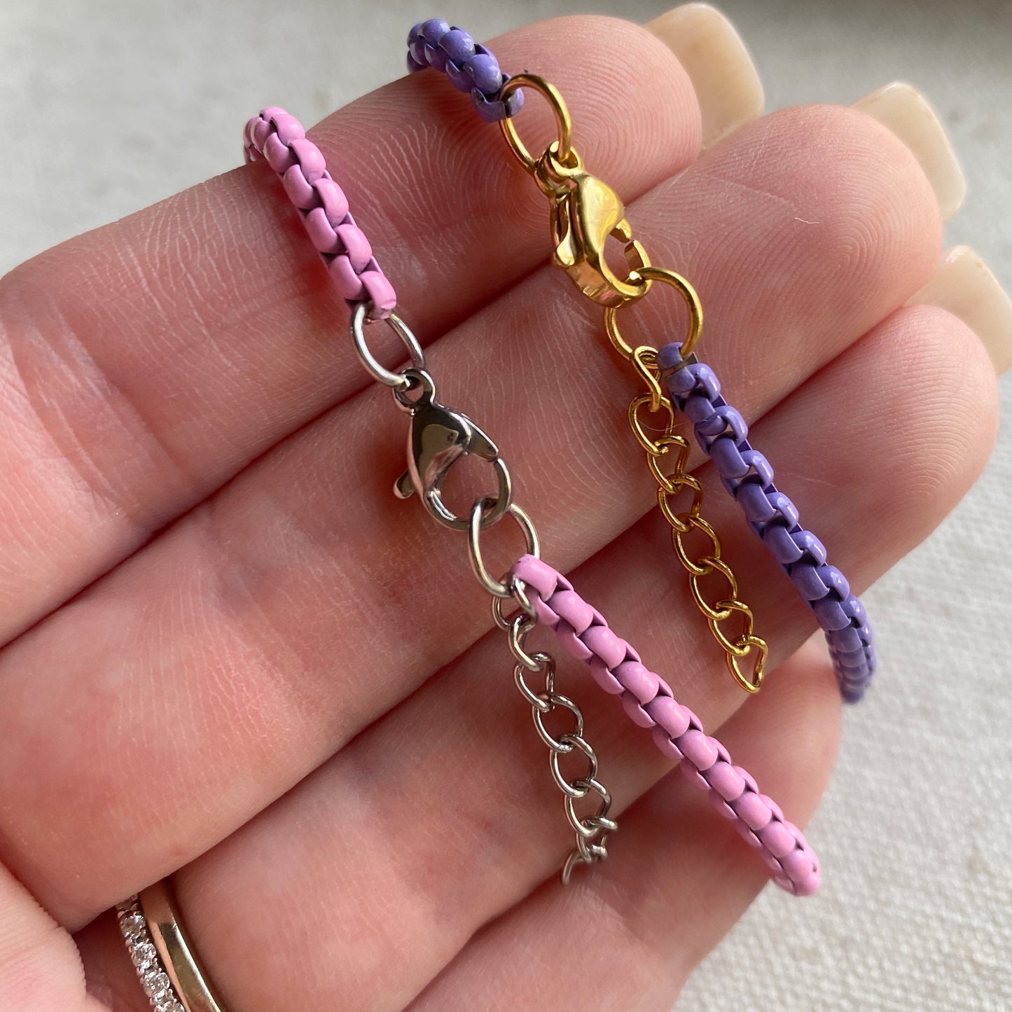 Enamel Box Chain Anklet Colorful Summer Adjustable Jewelry