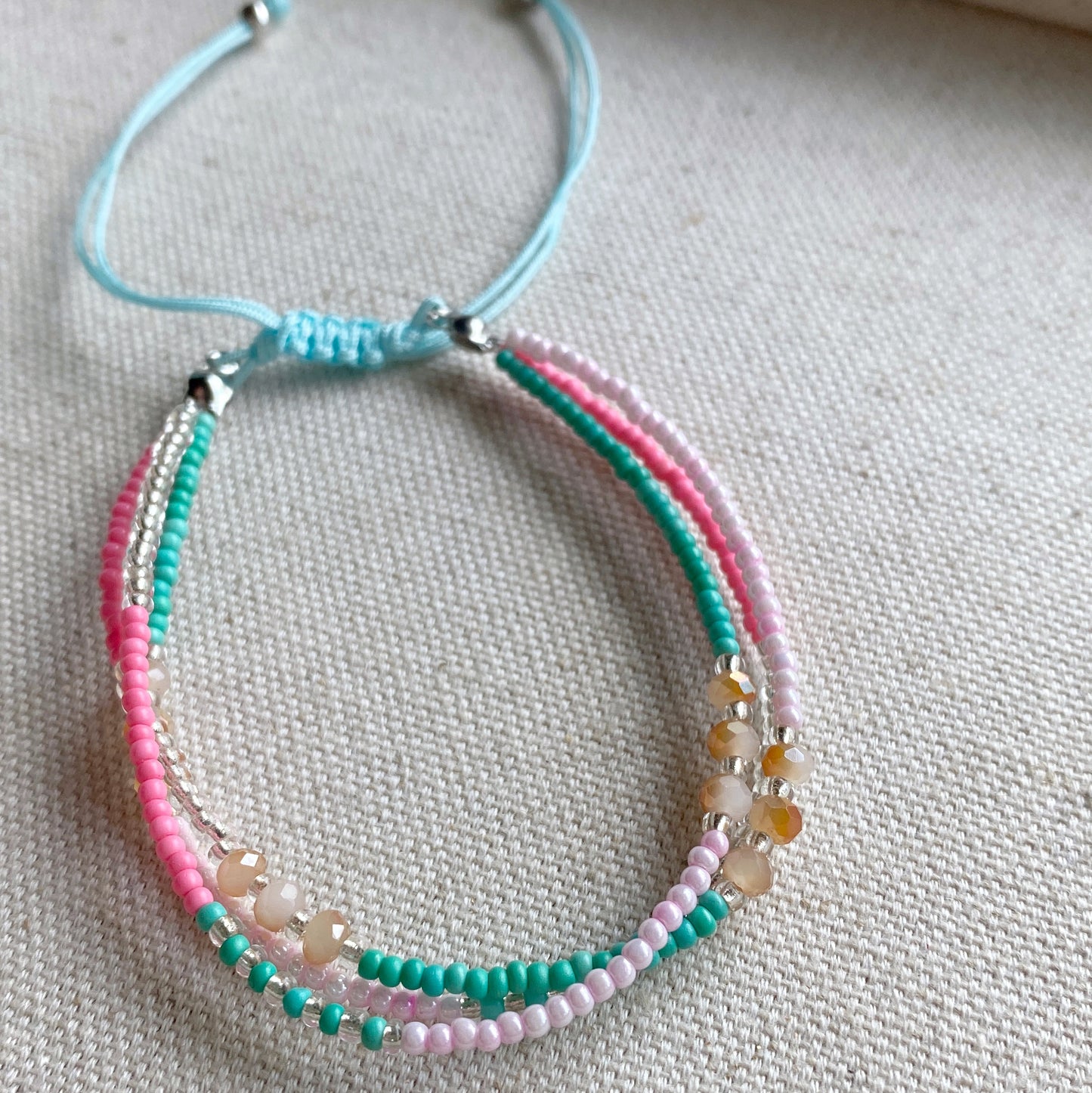 Watermelon Sugar Seed Bead Adjustable 3 Strand Bracelet