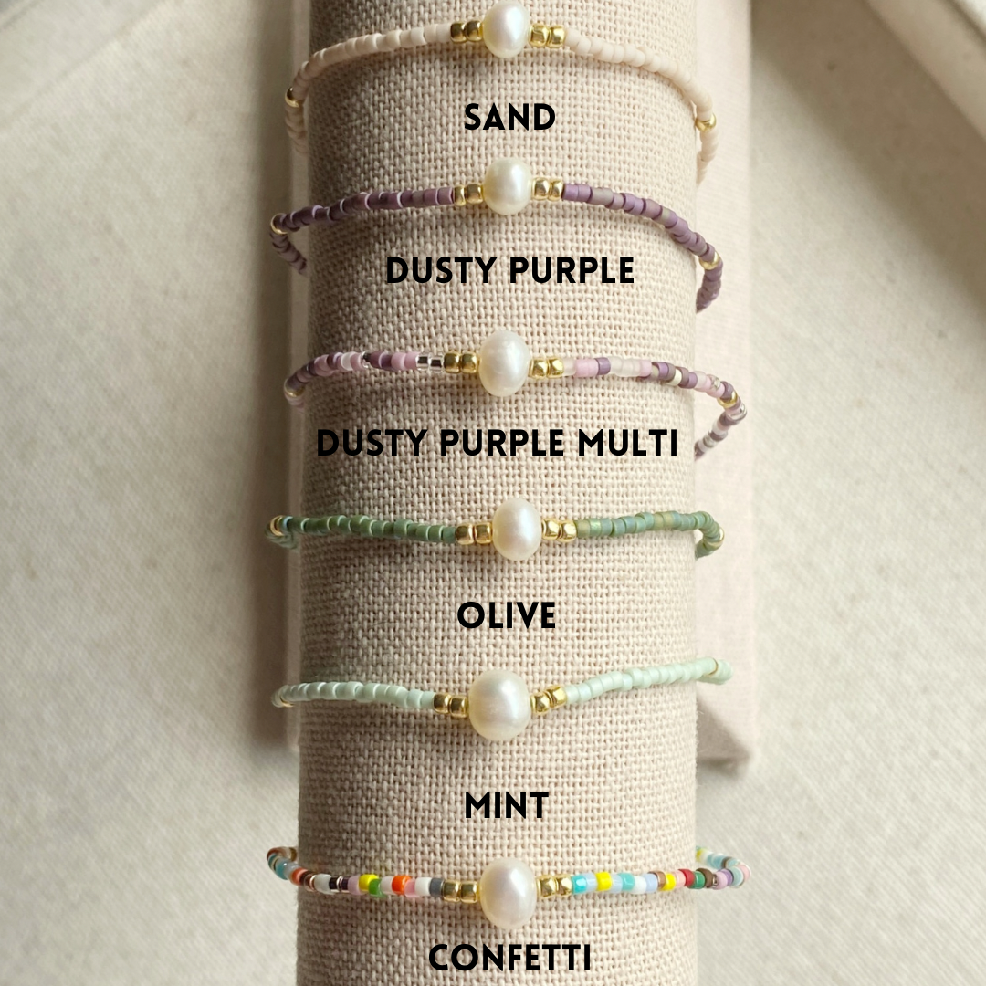 Beaded Adjustable Bracelet Seed Bead Pastel Gold Jewelry