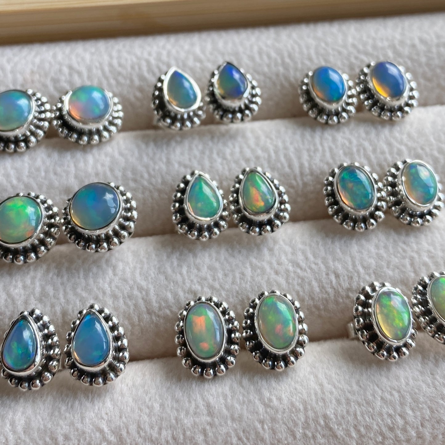 Natural Opal Stud Earrings Sterling Silver