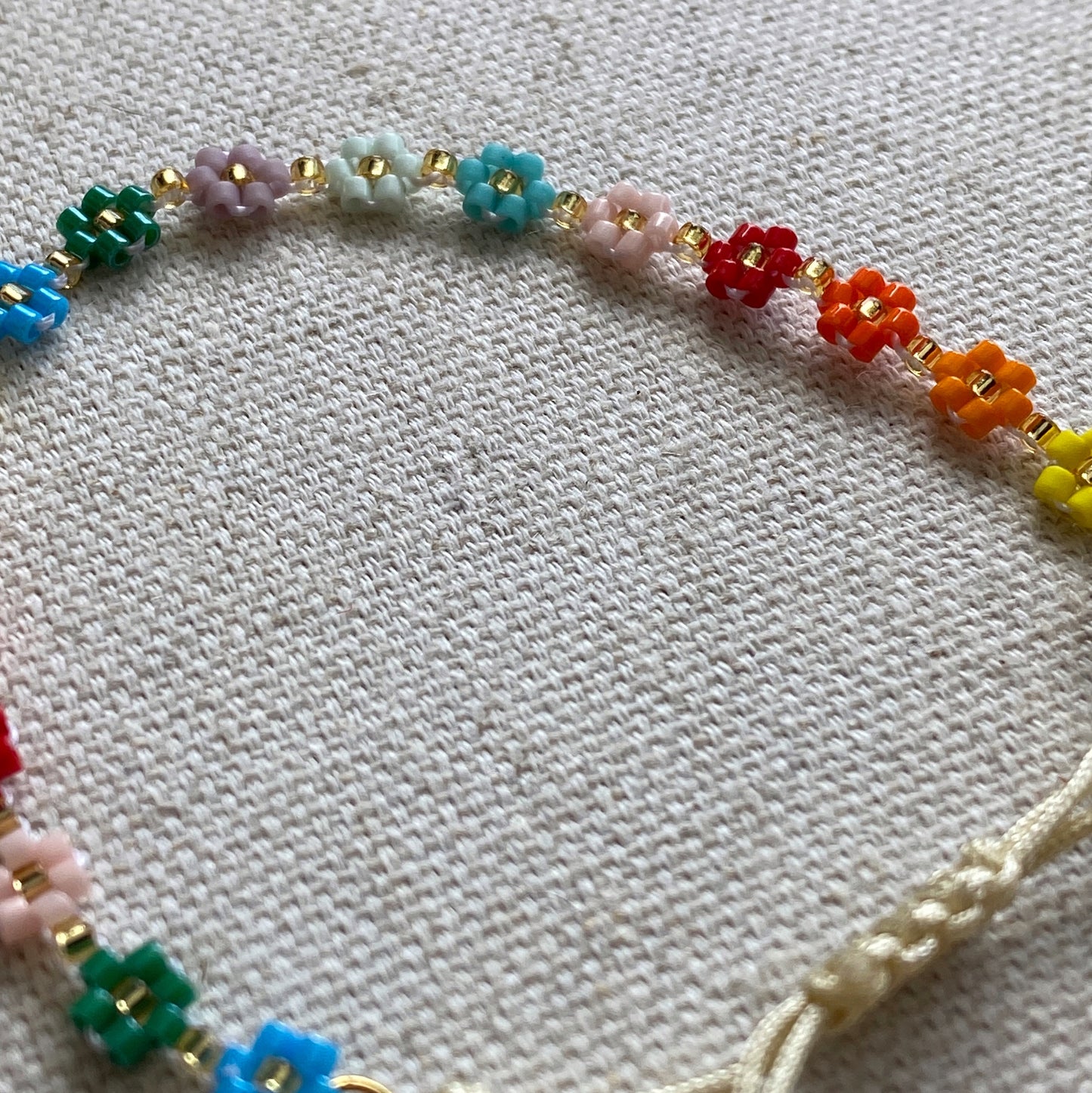 Rainbow Flower Beaded Adjustable Bracelet