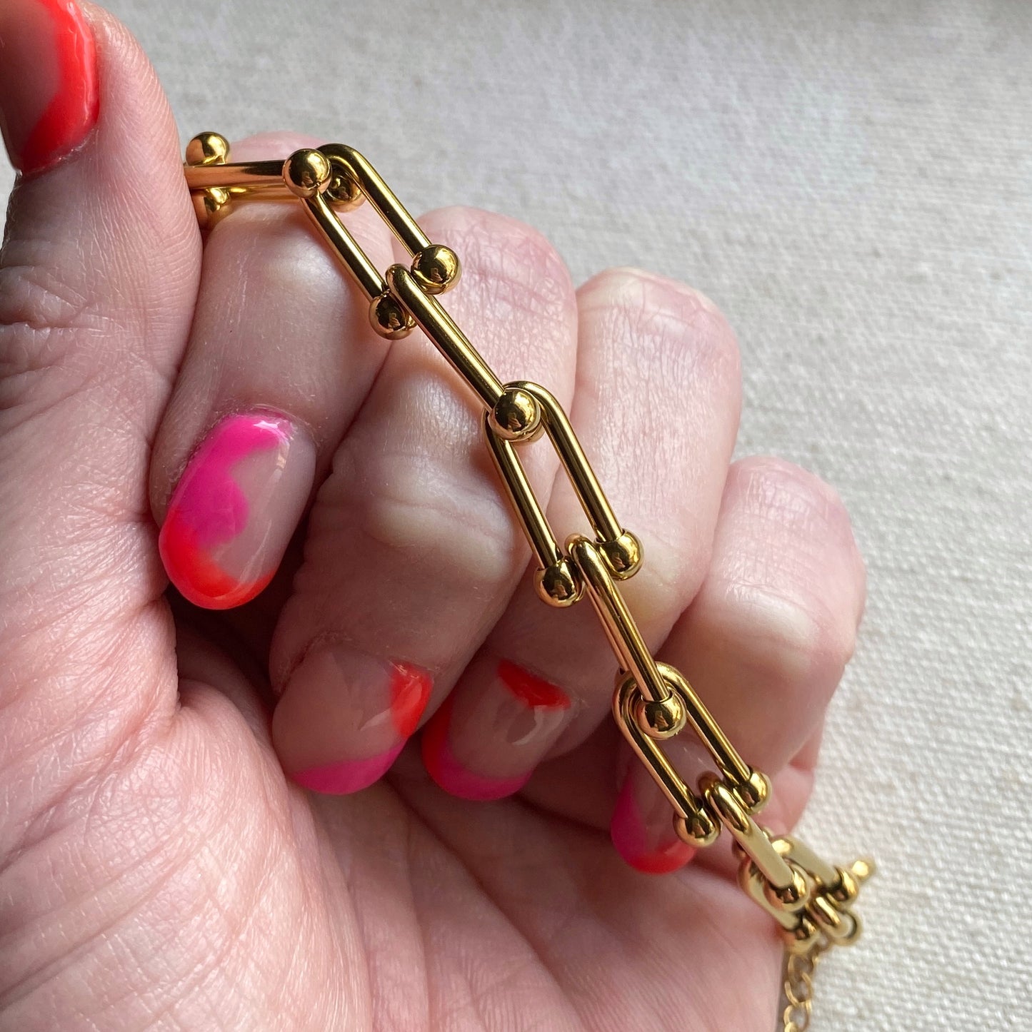Chunky Gold Bracelet Horseshoe Chain Stainless Steel Waterproof Jewelry