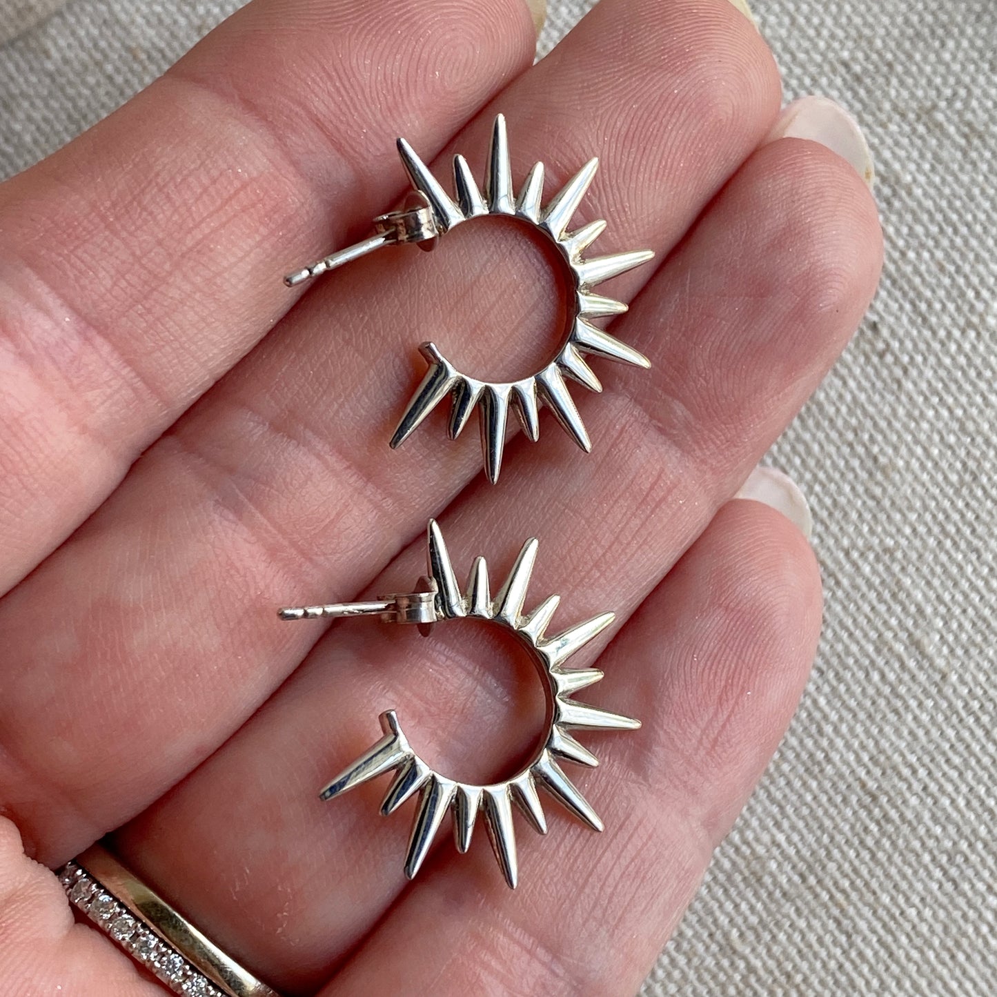 Spike Hoop Earrings Sterling Silver Stud Ray Hoops