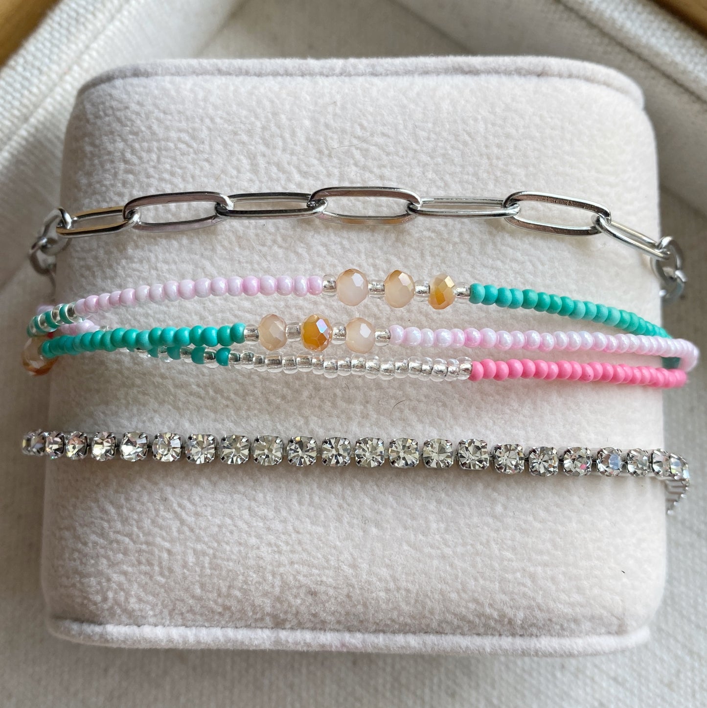 Watermelon Sugar Seed Bead Adjustable 3 Strand Bracelet