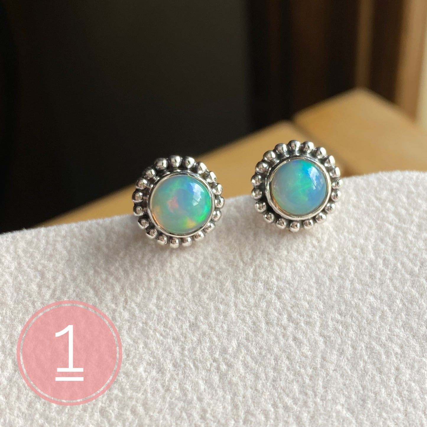 Natural Opal Stud Earrings Sterling Silver