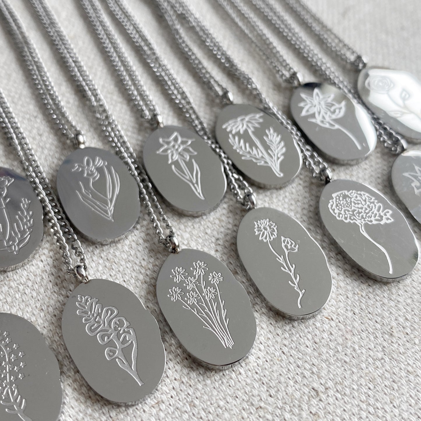 Birth Flower Necklace Silver Stainless Steel Waterproof Jewelry