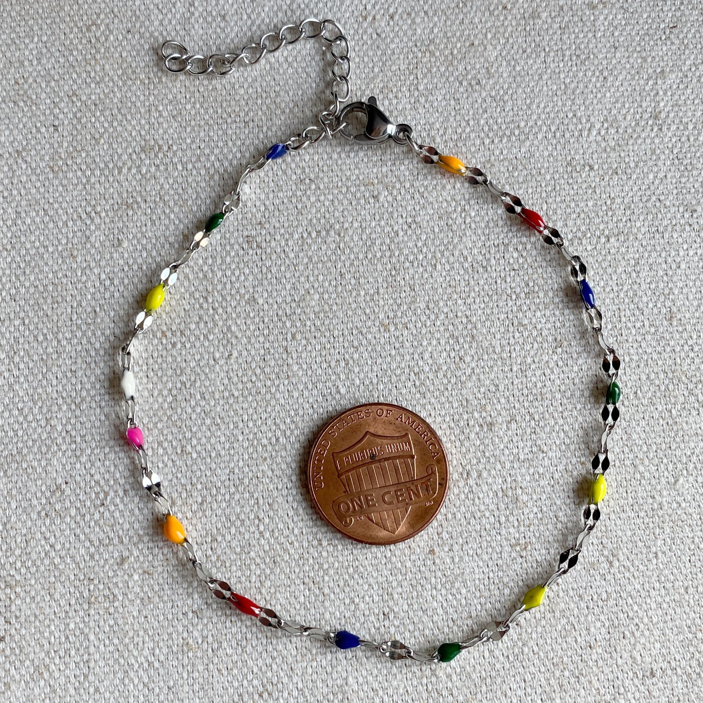 Silver Anklet Rainbow Colorful Dainty Lace Chain Stainless Steel Waterproof