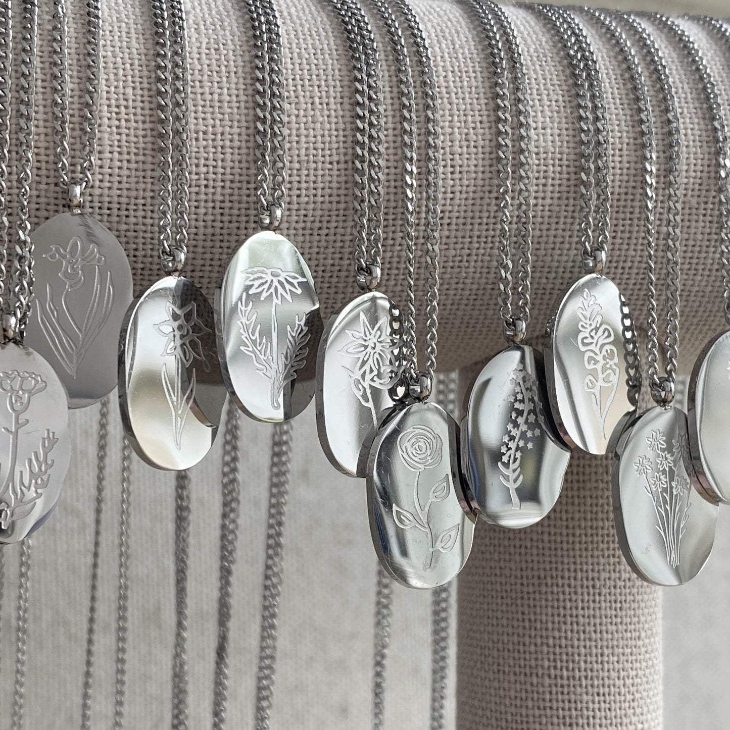 Birth Flower Necklace Silver Stainless Steel Waterproof Jewelry