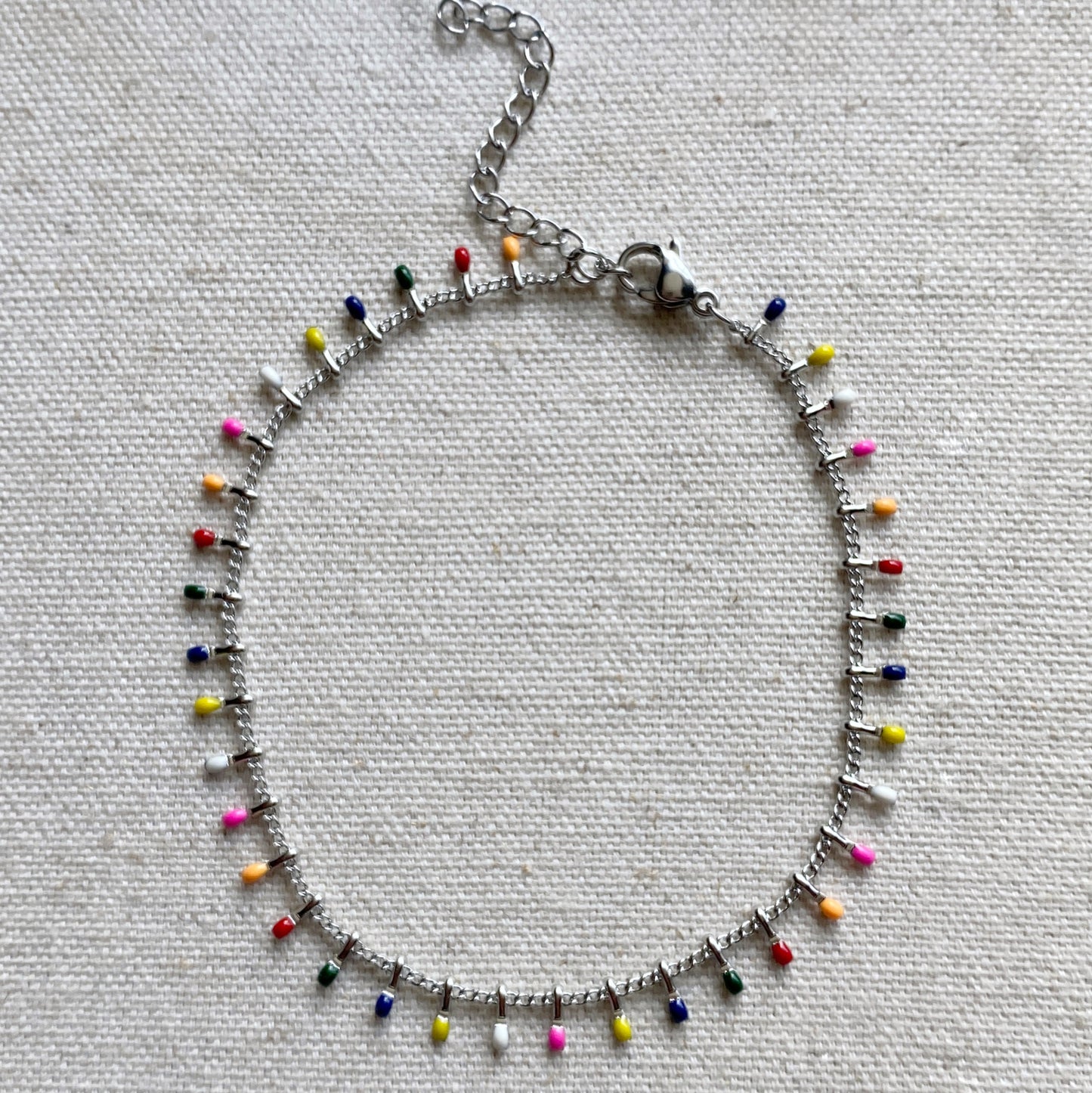 Silver Anklet Rainbow Colorful Dainty Paddle Stainless Steel Waterproof