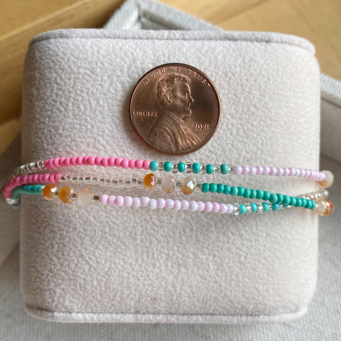 Watermelon Sugar Seed Bead Adjustable 3 Strand Bracelet