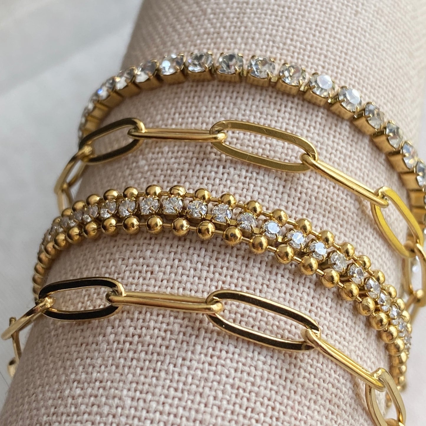 Gold Stainless Steel Tennis Bracelet Ball Chain CZ Waterproof Jewelry