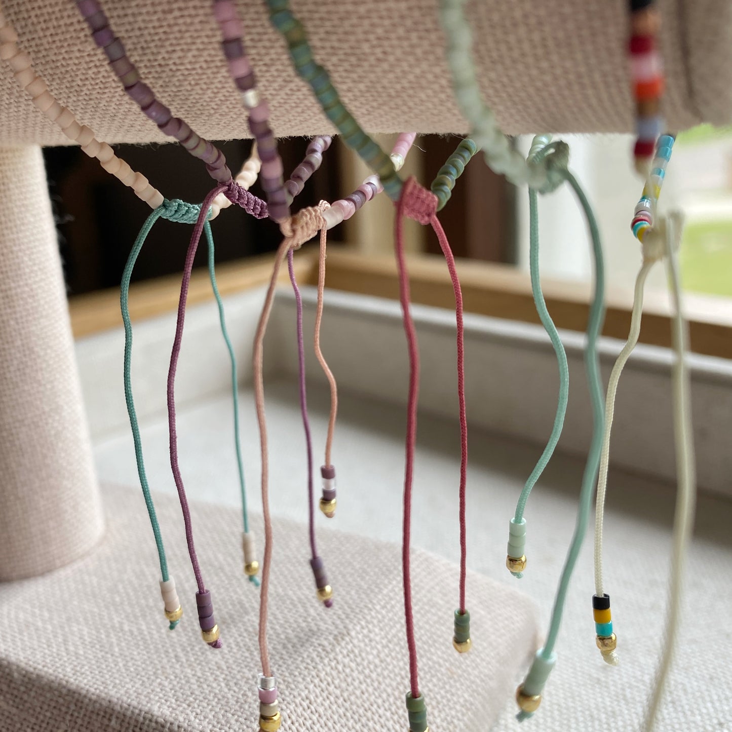 Beaded Adjustable Bracelet Seed Bead Pastel Gold Jewelry