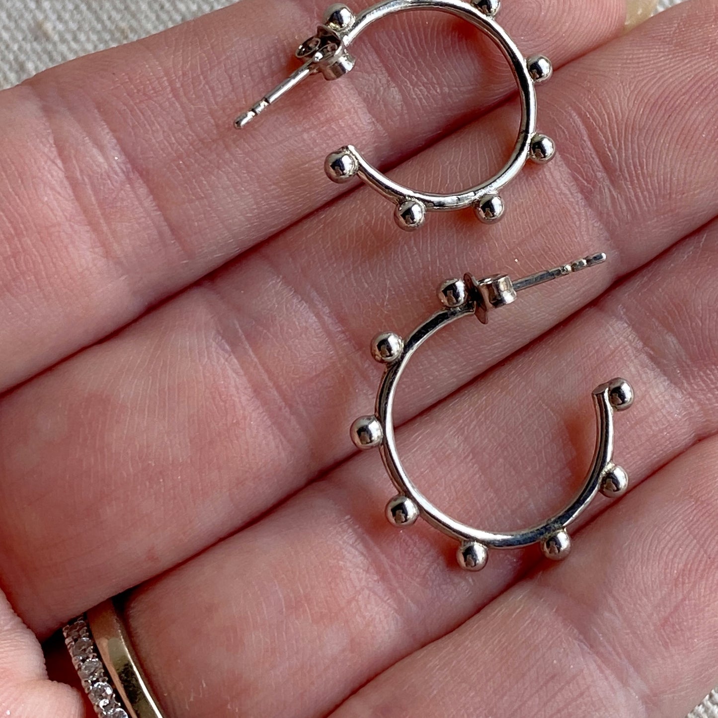Dot Hoops Sterling Silver Stud Half Hoop Earrings