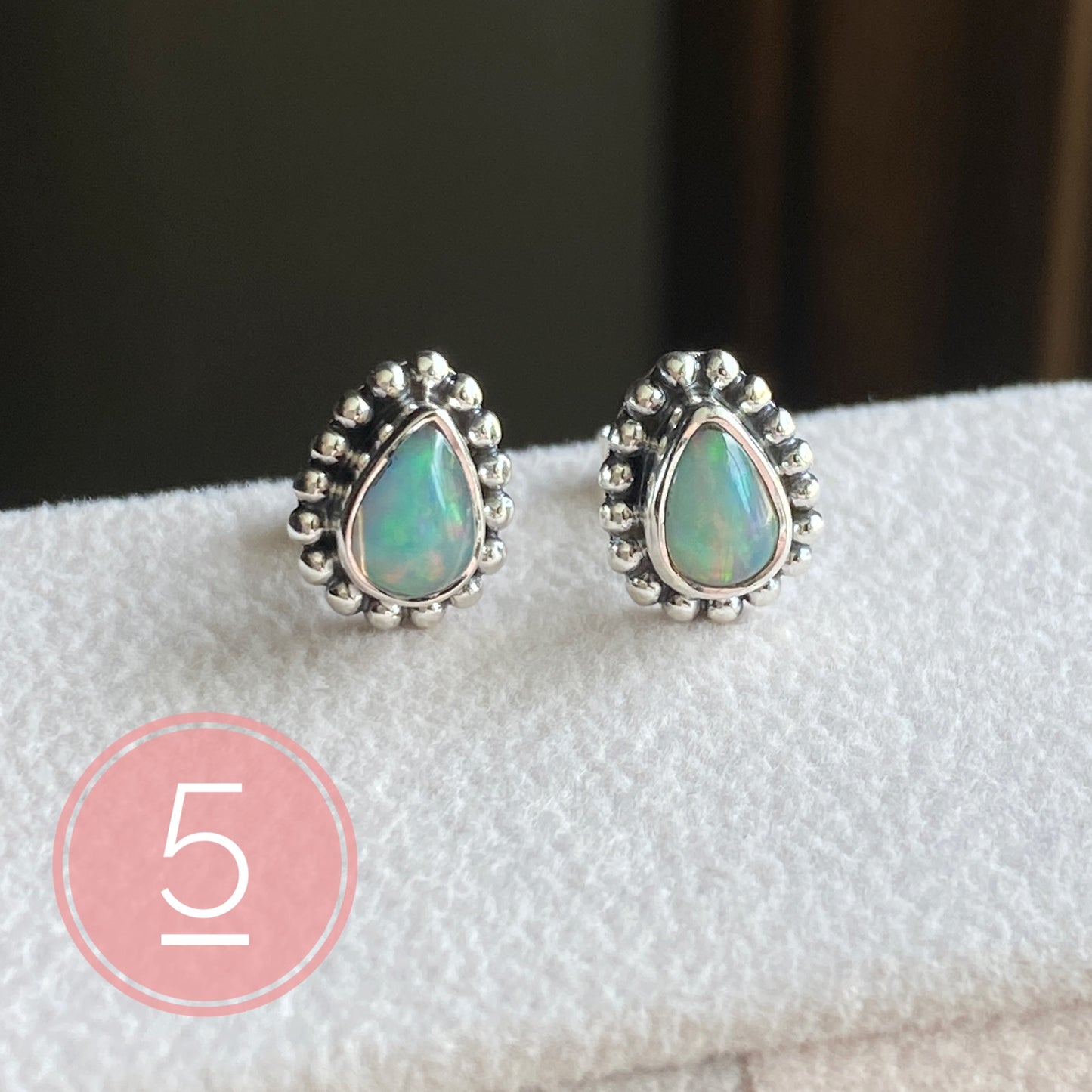 Natural Opal Stud Earrings Sterling Silver