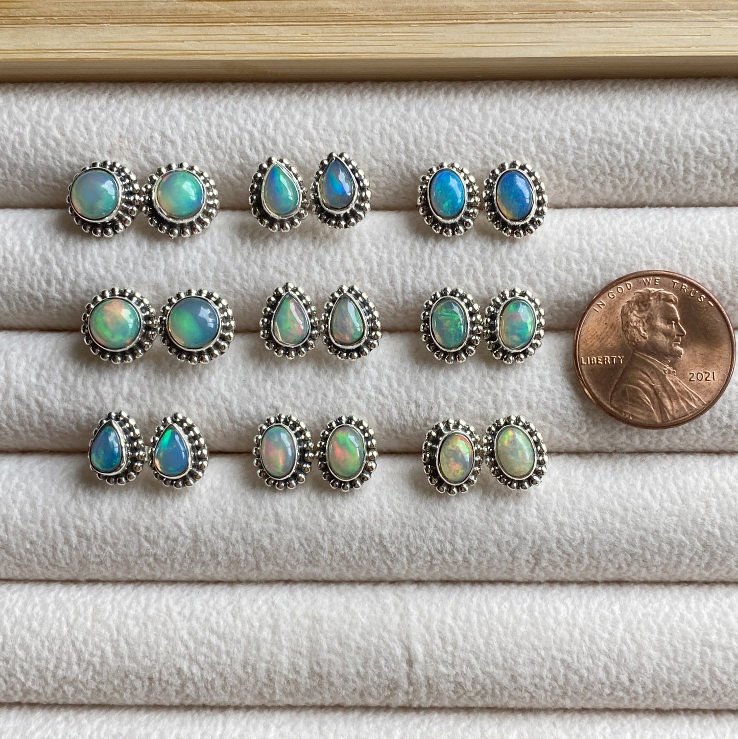 Natural Opal Stud Earrings Sterling Silver