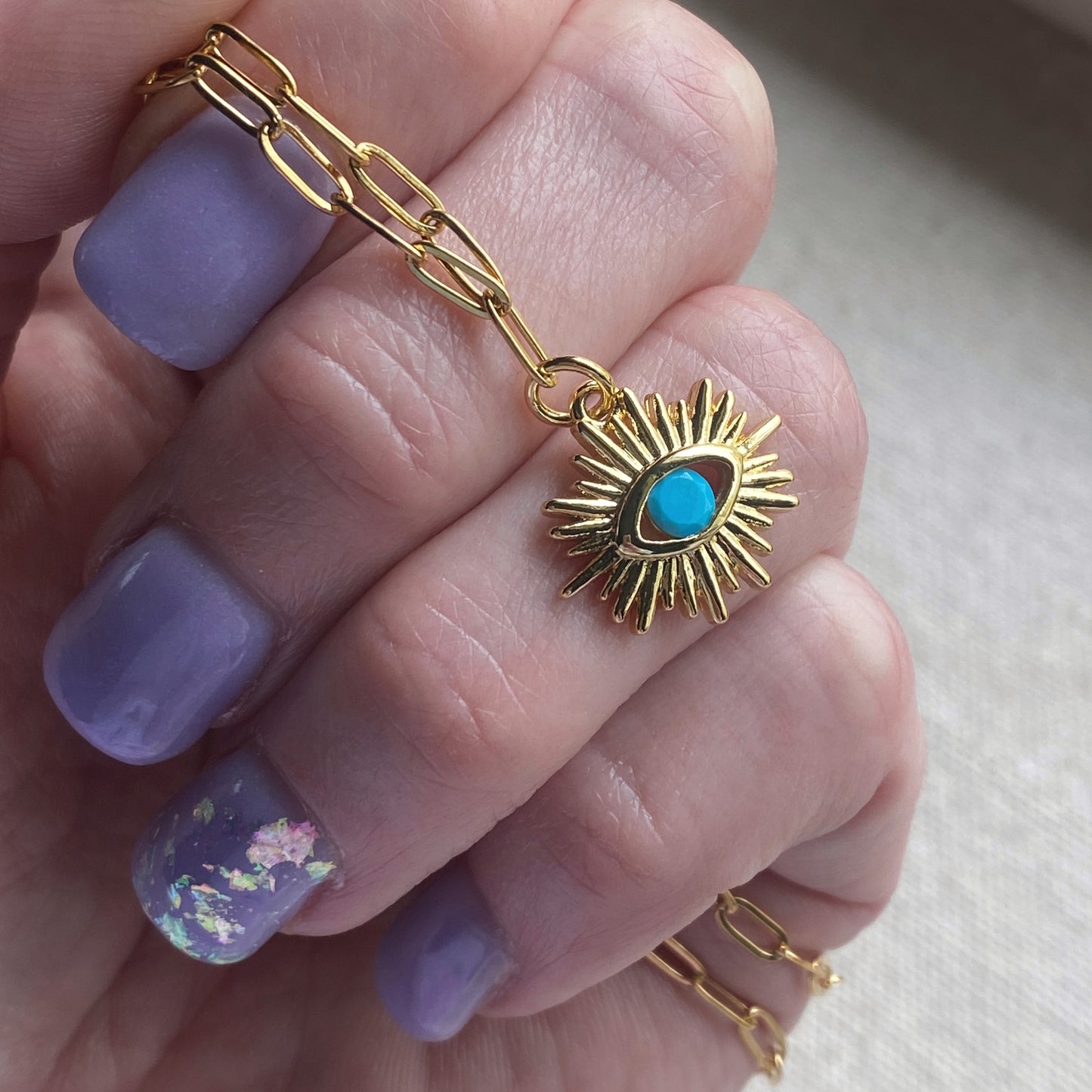 Eye Of Protection Gold Turquoise Evil Eye Dainty Paperclip Chain Jewelry