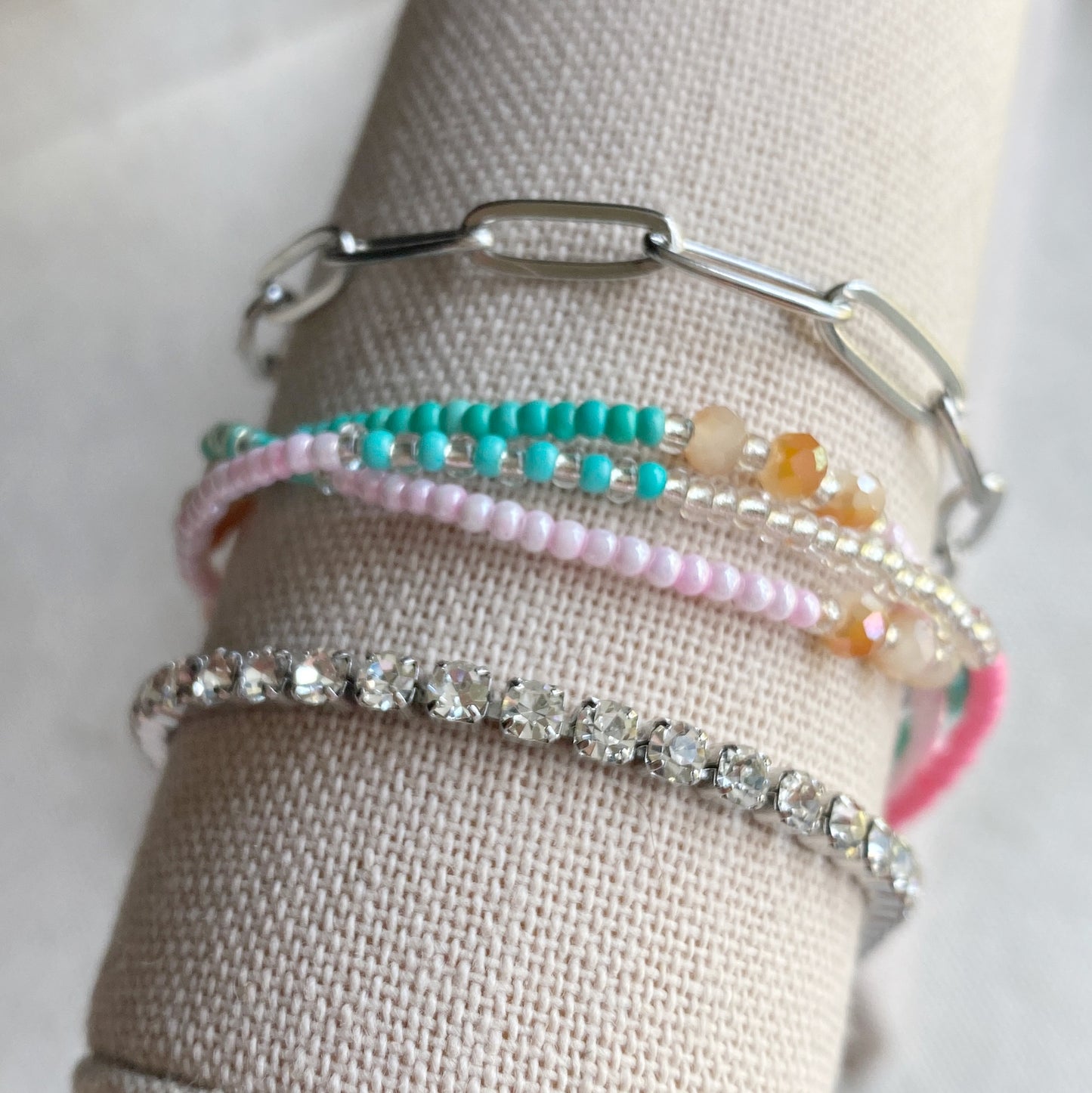 Watermelon Sugar Seed Bead Adjustable 3 Strand Bracelet