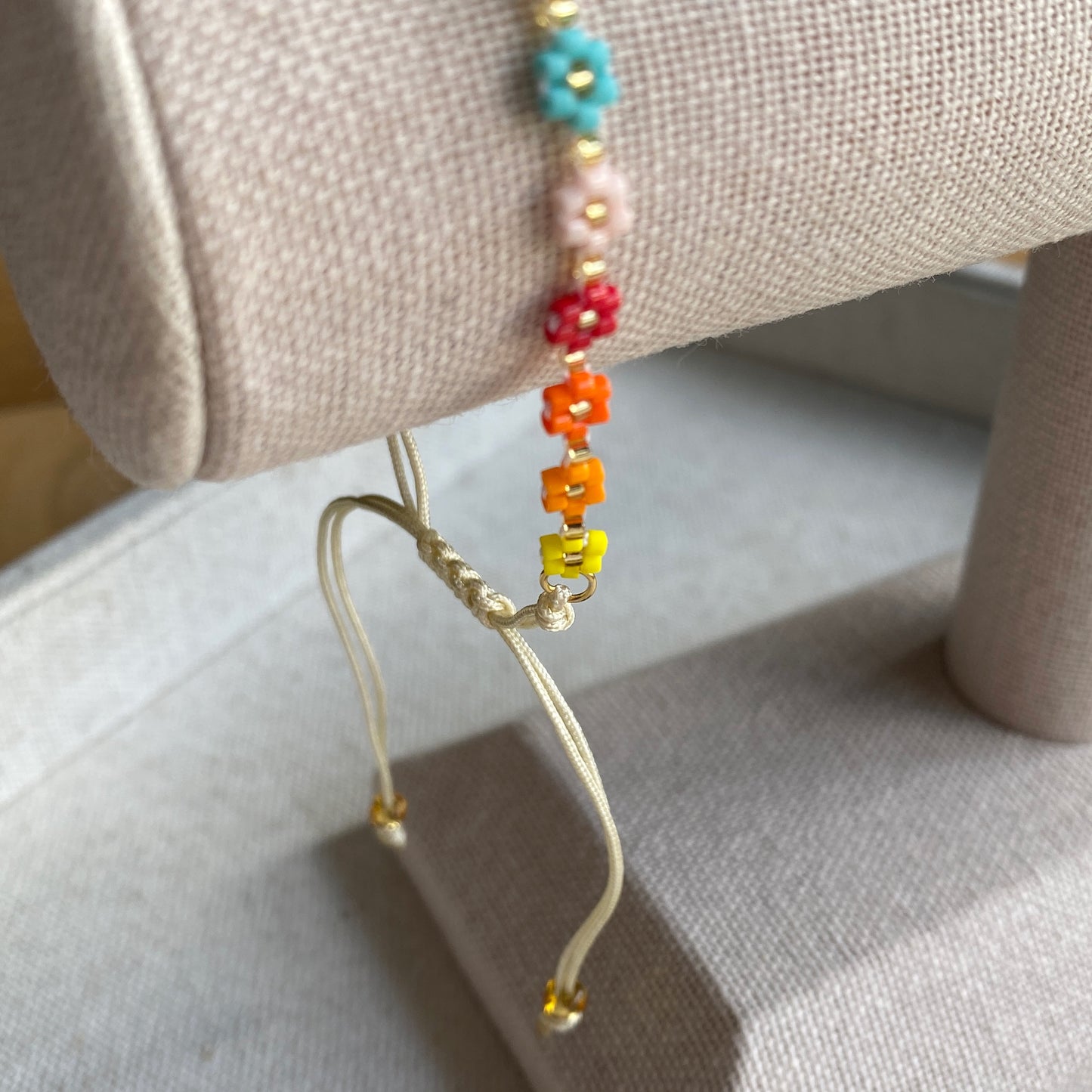 Rainbow Flower Beaded Adjustable Bracelet
