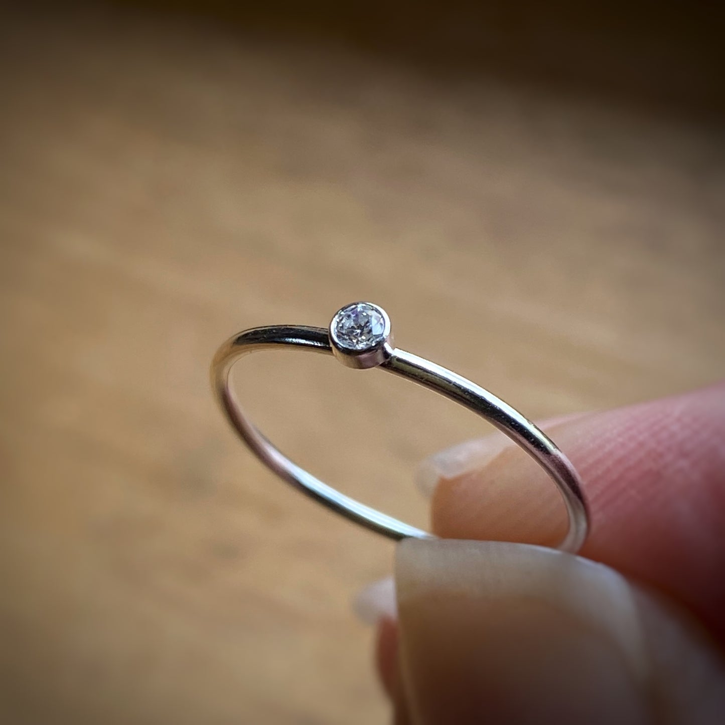 Tiny CZ Stacking Ring 2mm Clear Dainty Everyday Ring