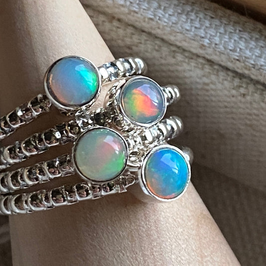 Opal Stacking Ring 5mm Natural Opal + Sterling Silver Rings