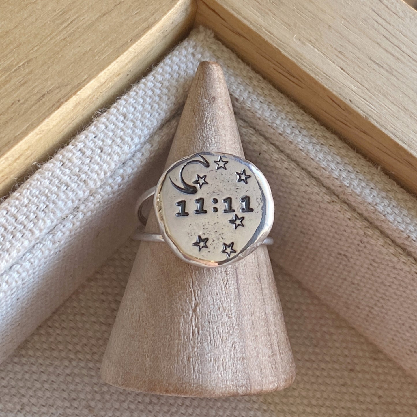 Angel Number Ring Time Personalized Moon Stars Sterling Silver Organic Shape Pebble Ring