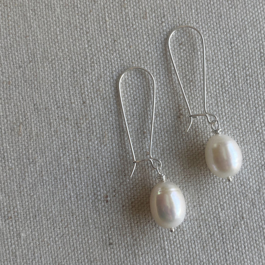 Large Pearl Sterling Silver Earrings