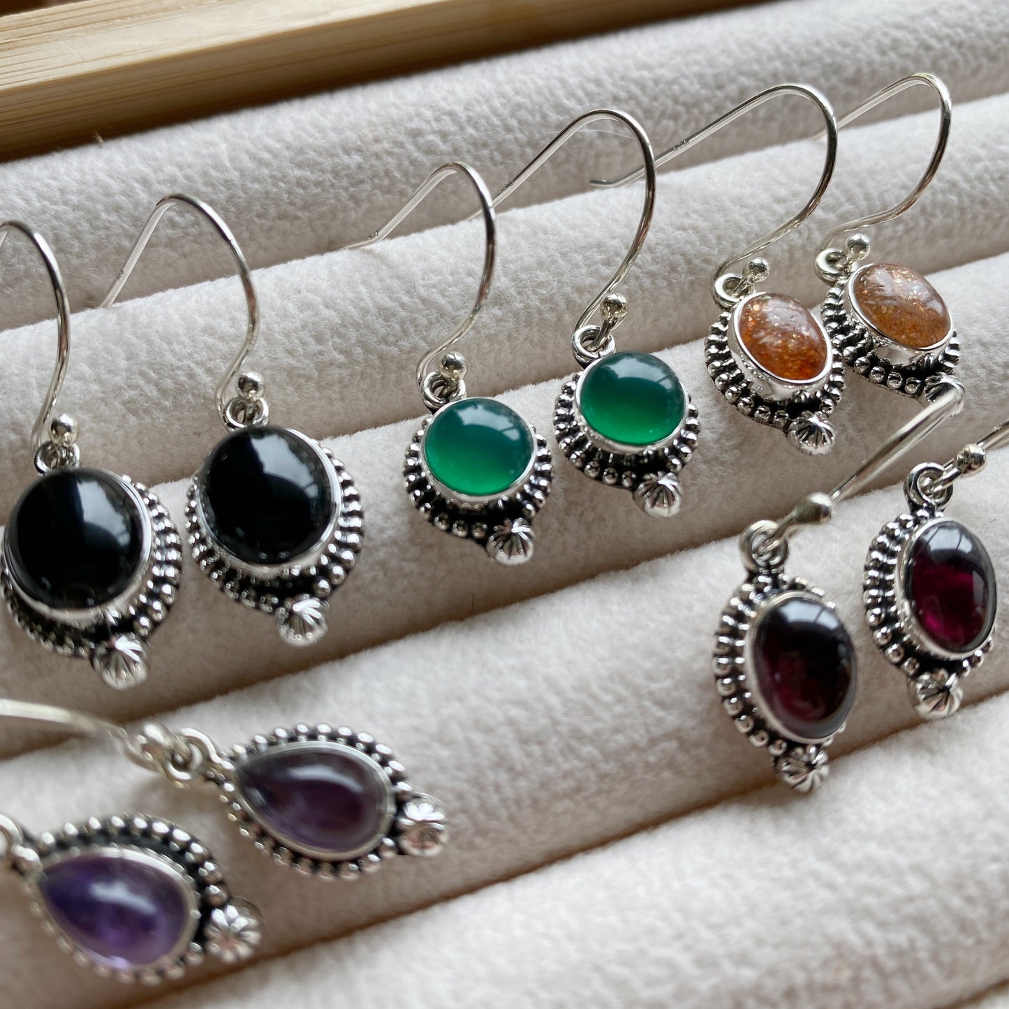 Gemstone Earrings French Ear Wires Sterling Silver Artisan Made One-of-a-kind