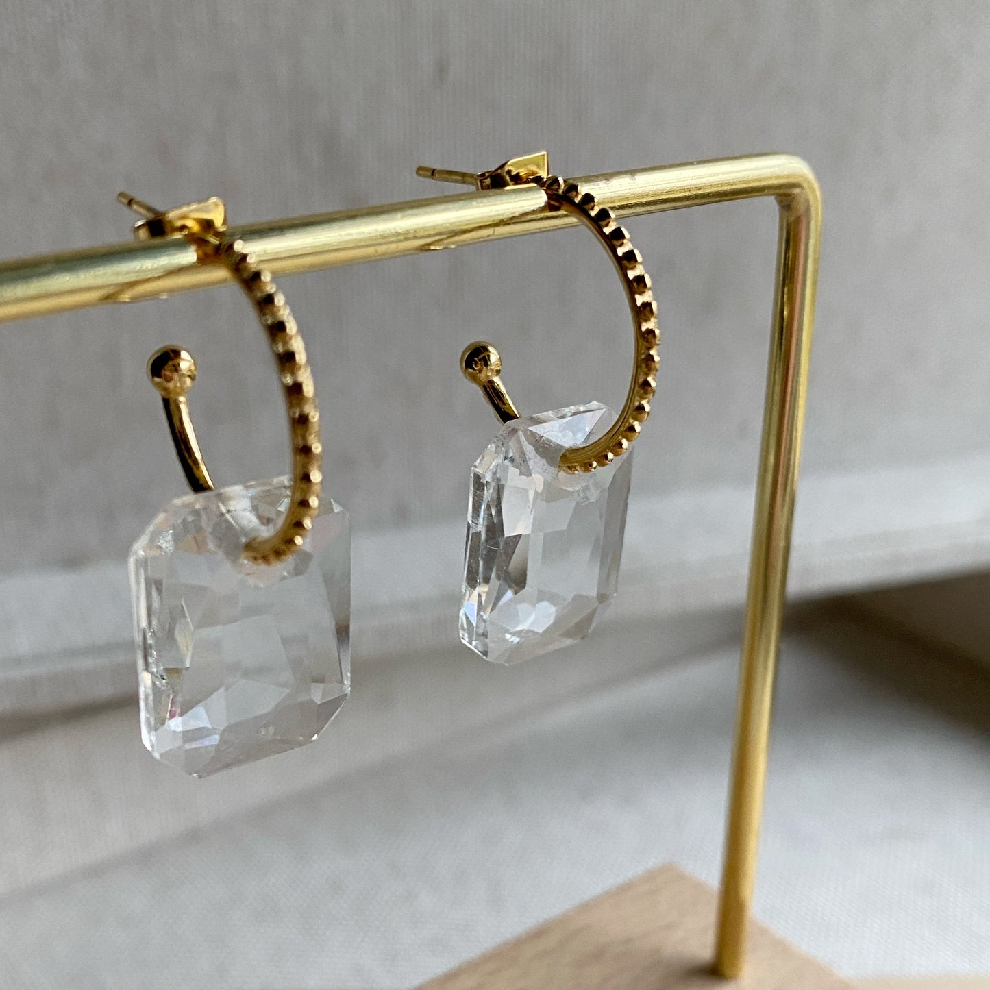 Gold Hoop Stud Earrings Stainless Steel Glass Sparkly Formal