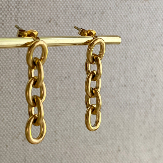 Gold Chain Stud Earrings Stainless Steel Chunky Drop Earring