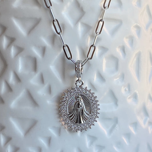 Blessed Mother Mary Silver Necklace Religious Jewelry Confirmation Baptism Gift
