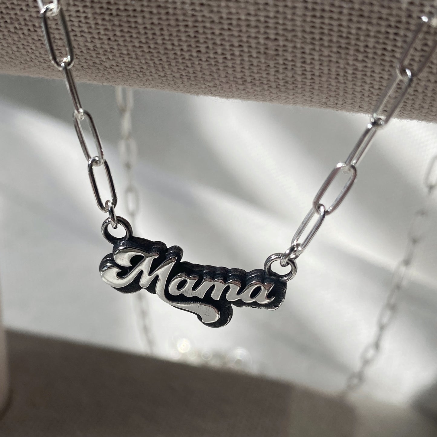 Mama Necklace Sterling Silver Artisan Cast Retro Style Mom Jewelry