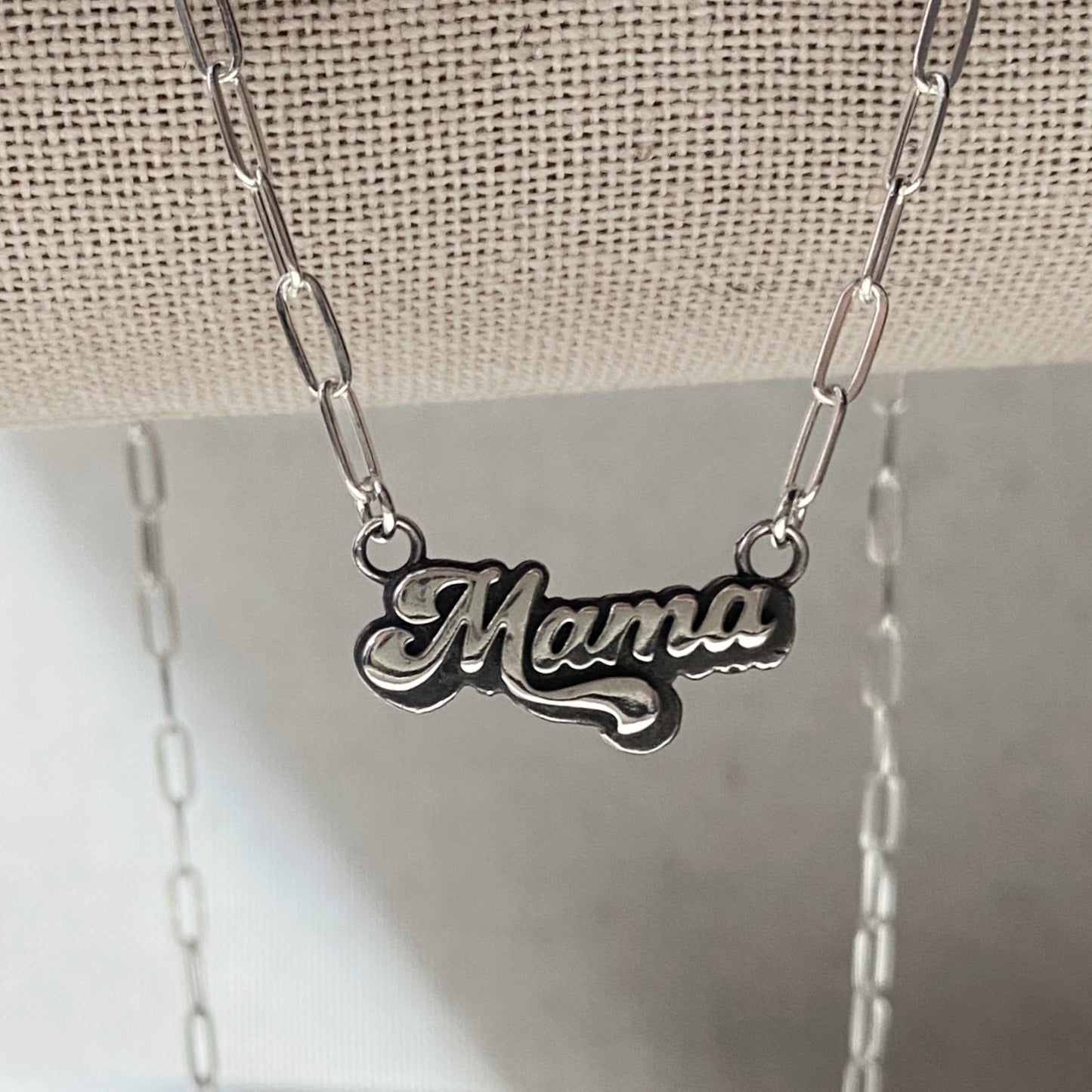 Mama Necklace Sterling Silver Artisan Cast Retro Style Mom Jewelry