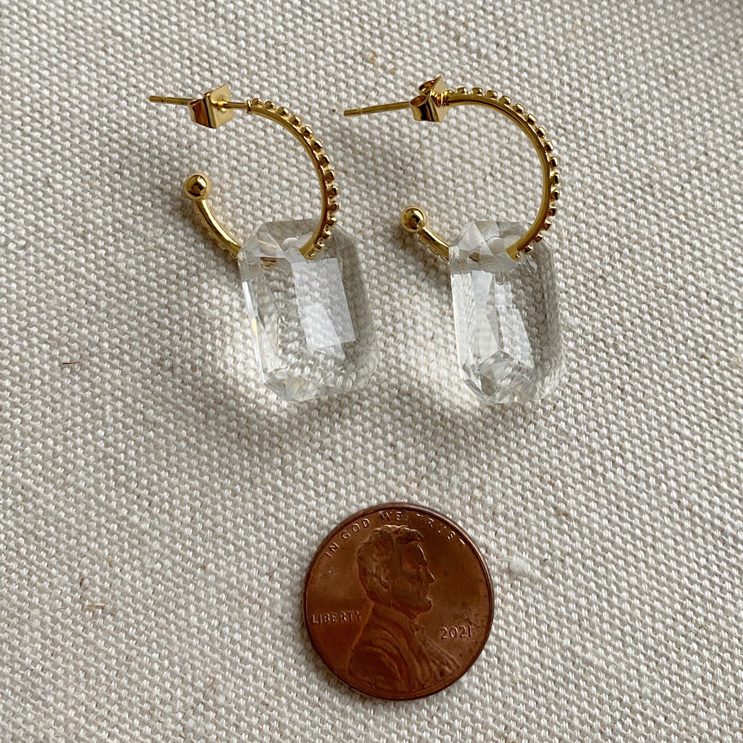 Gold Hoop Stud Earrings Stainless Steel Glass Sparkly Formal